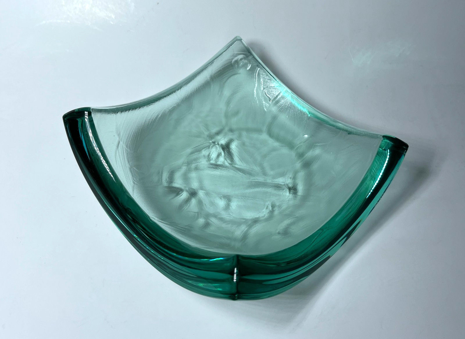 Vintage 90s Stephen Schlanser Jade Art Glass Bowl Brush Stokes