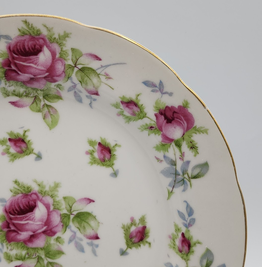 Lefton Elegant Rose Hand Painted Salad Plates ca 8 1/4″ Diameter Set of 6