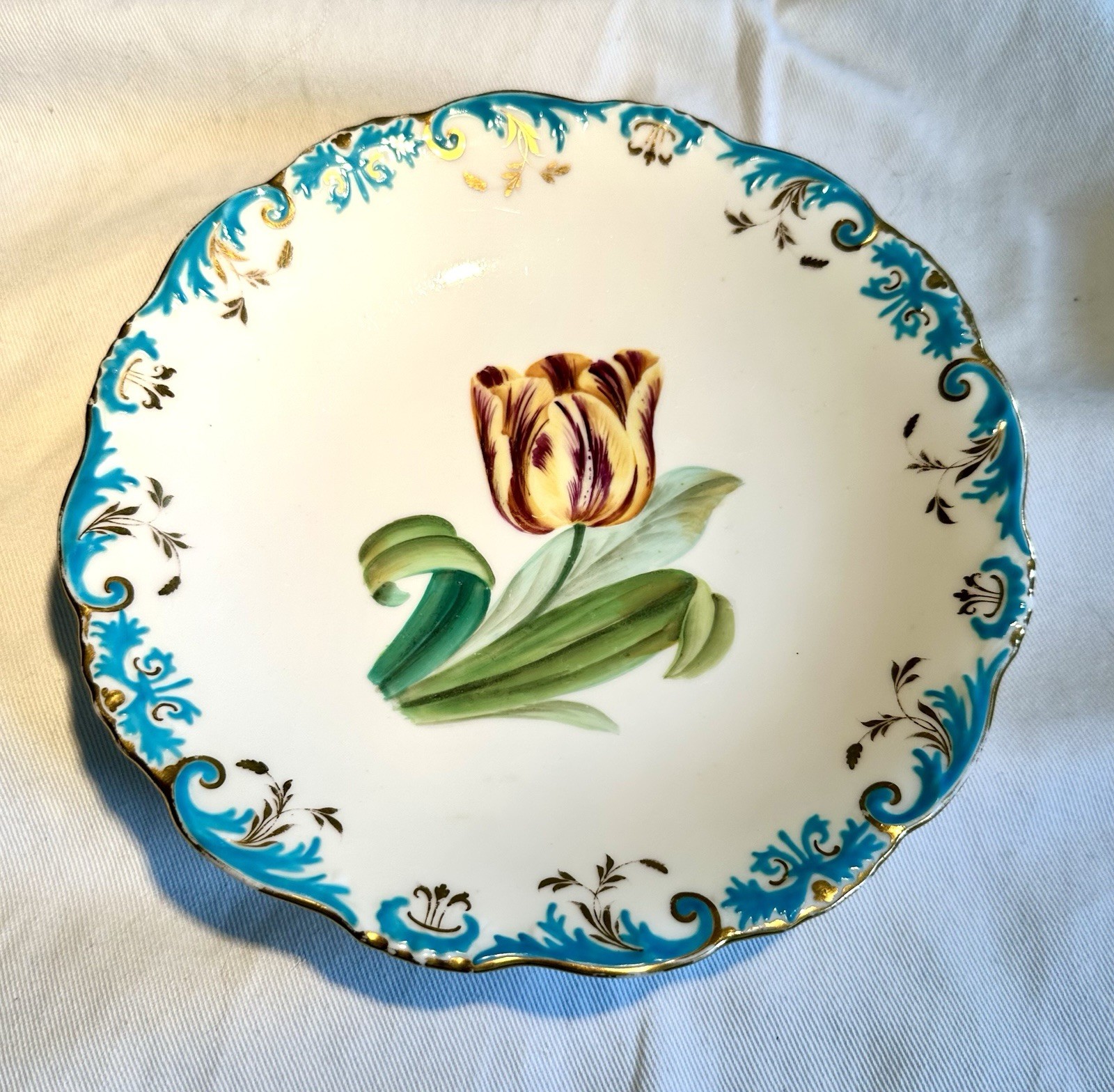 1800’s Antique Minton Quality Staffordshire Footed Bowl HP Tulip Turquoise Gold