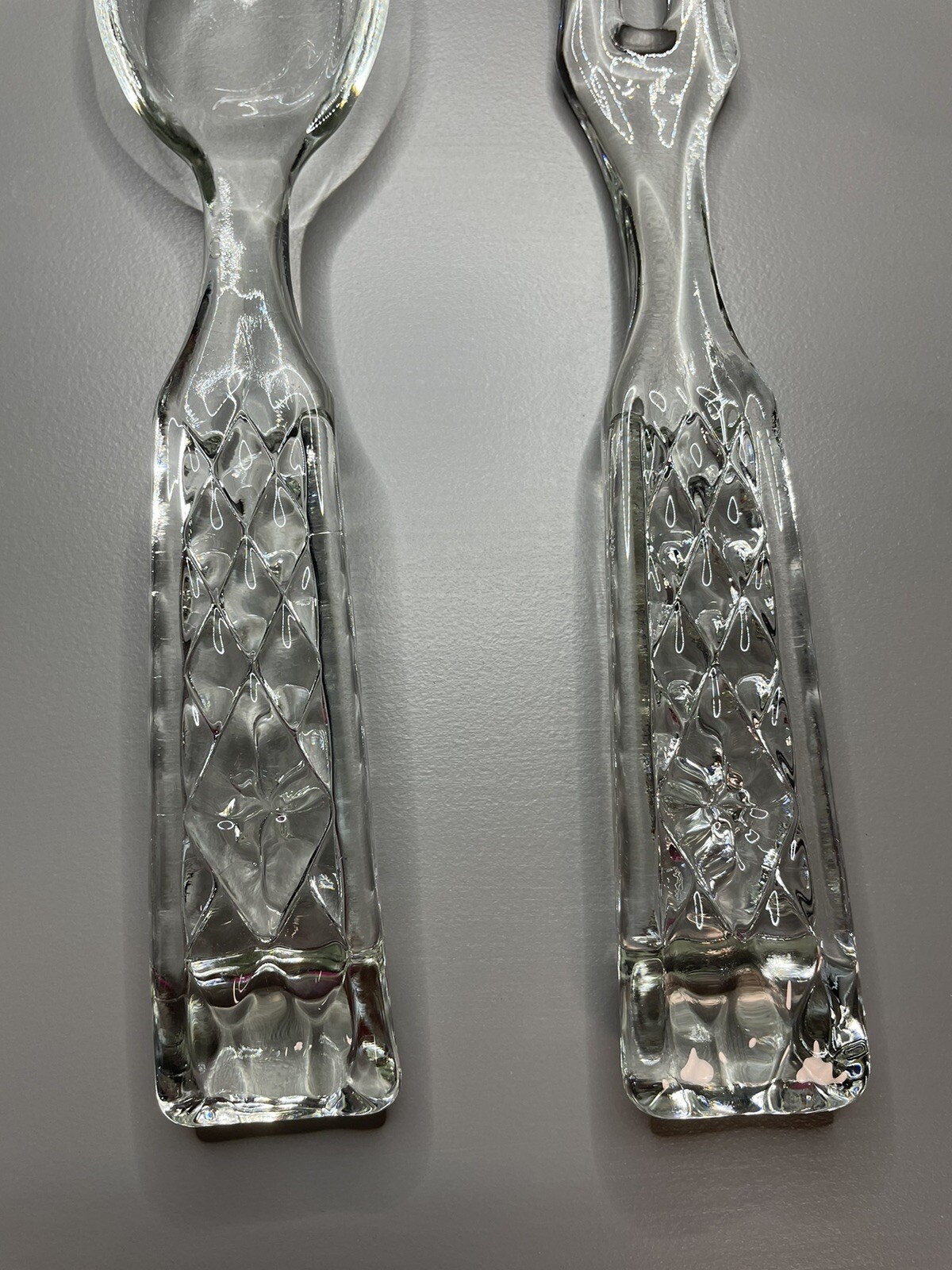Vintage Crystal Clear Glass Salad – Buffet Serving Set – 10 Inch Fork and Spoon