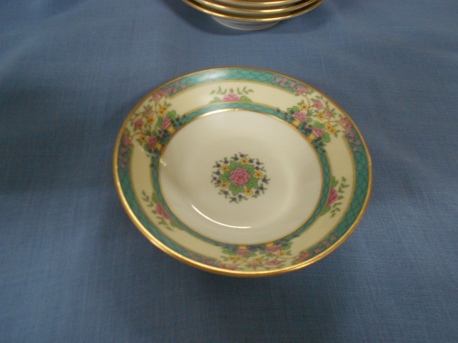 4 Vintage Lenox Monticello Side Bowls Teal Pink Floral 5 1/2 inches