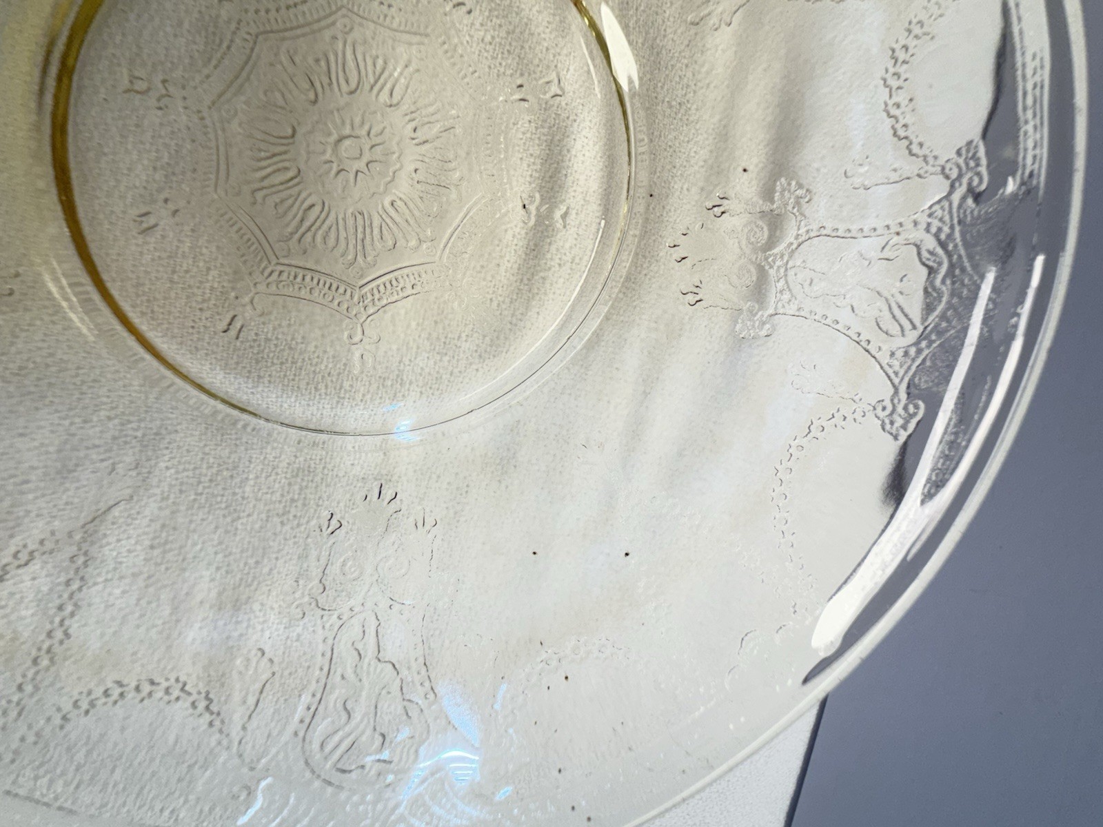 VTG Anchor Hocking Yellow Depression Glass Cameo Ballerina 6″ Saucer Set of 3