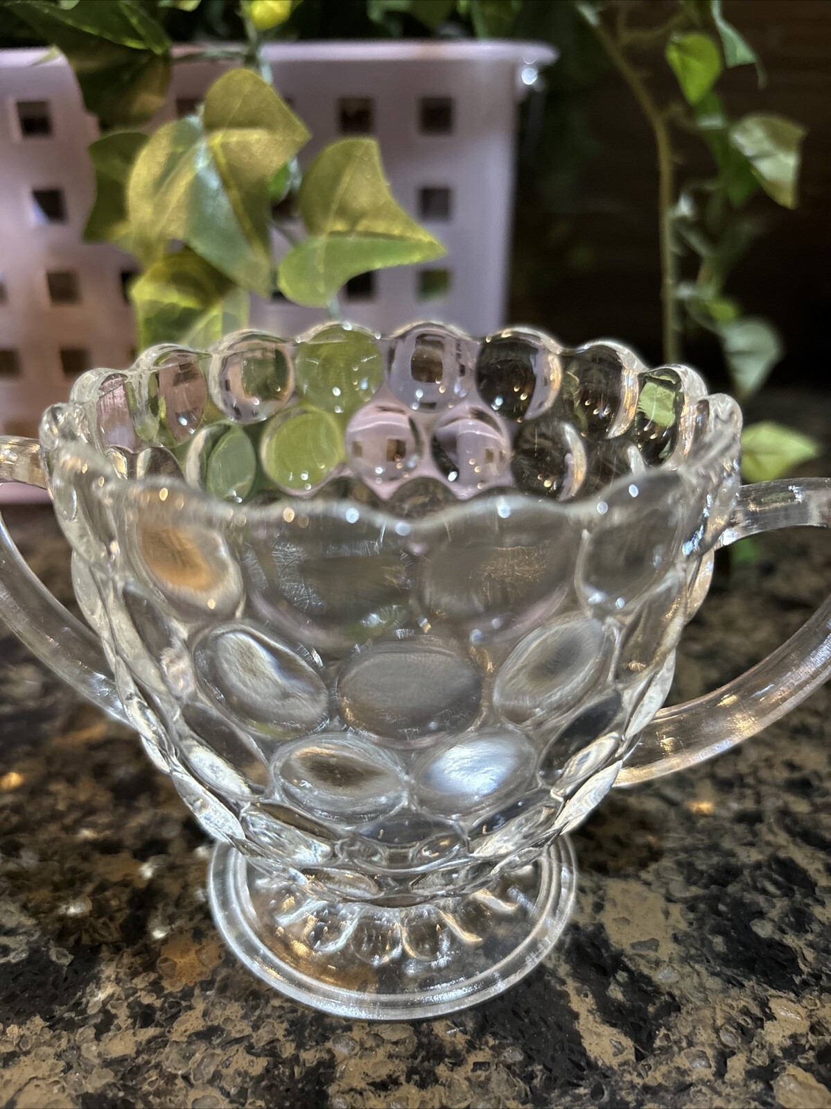 Vintage Clear Bubble Design Creamer and Sugar Bowl