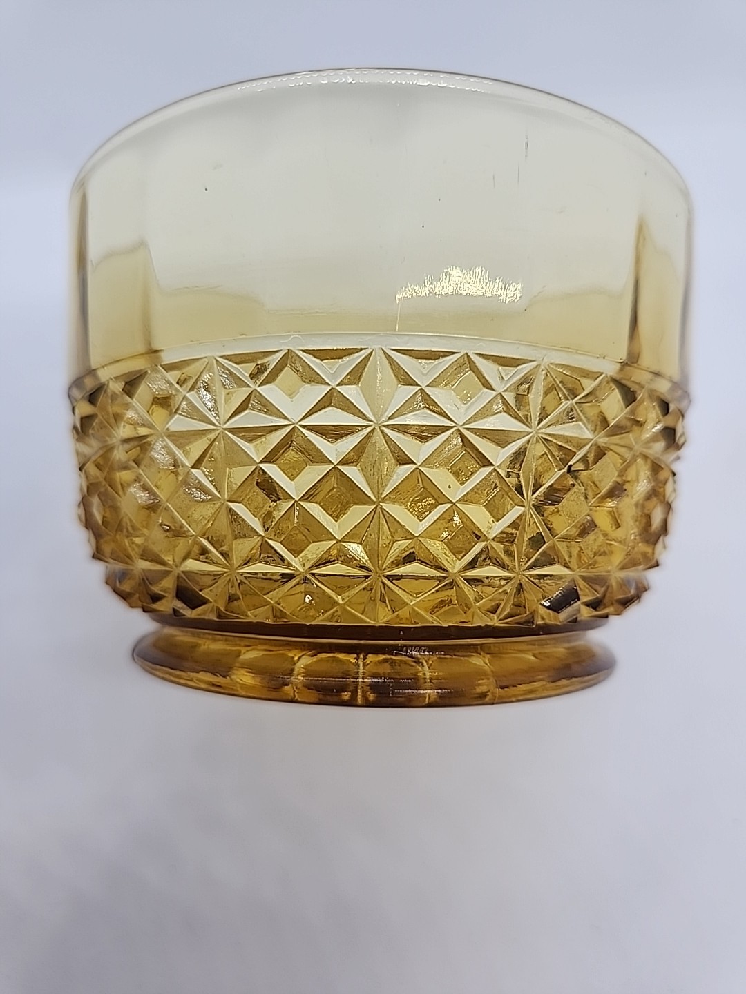 EAPG Canton Glass Co Amber Finger Bowl Diamond Point 4.25″