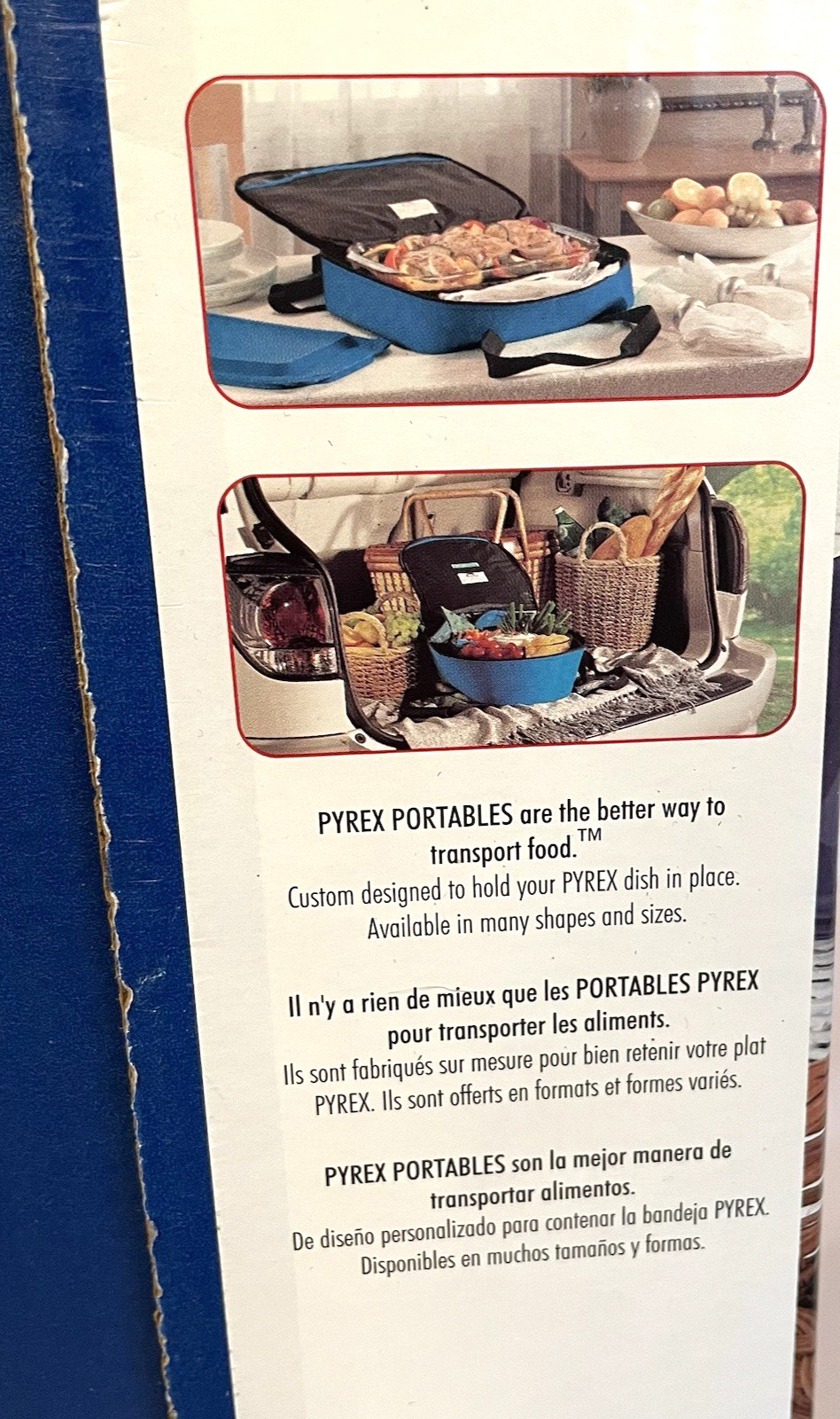 Vintage Pyrex Portables 7 Piece 9in x 13 Blue w Hot Pack Basket Utensils Lid Bag