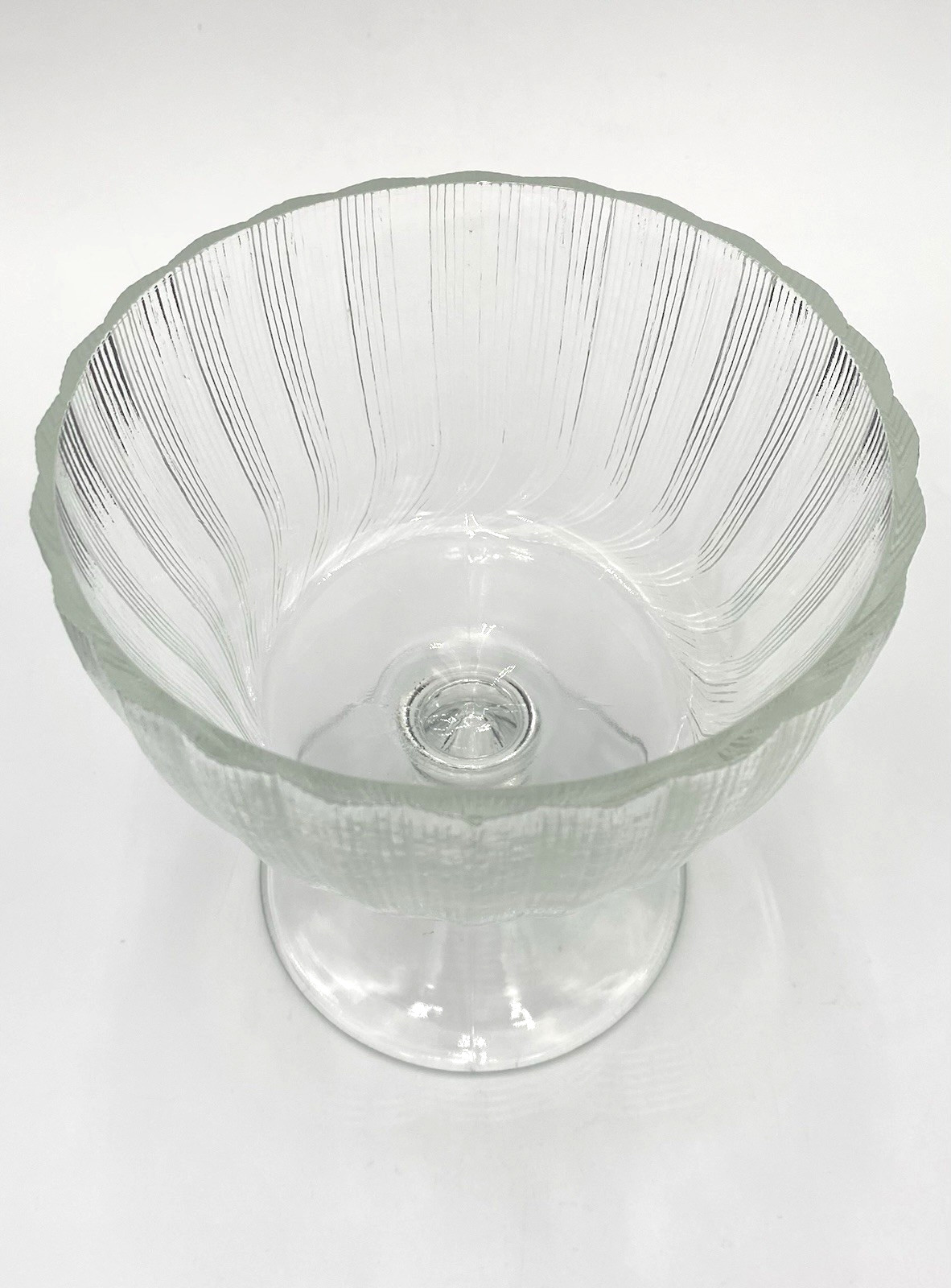Vintage FTD (USA) Fine-Ribbed Textured Glass Compote, 5.75″, Candy/Dessert/Vase