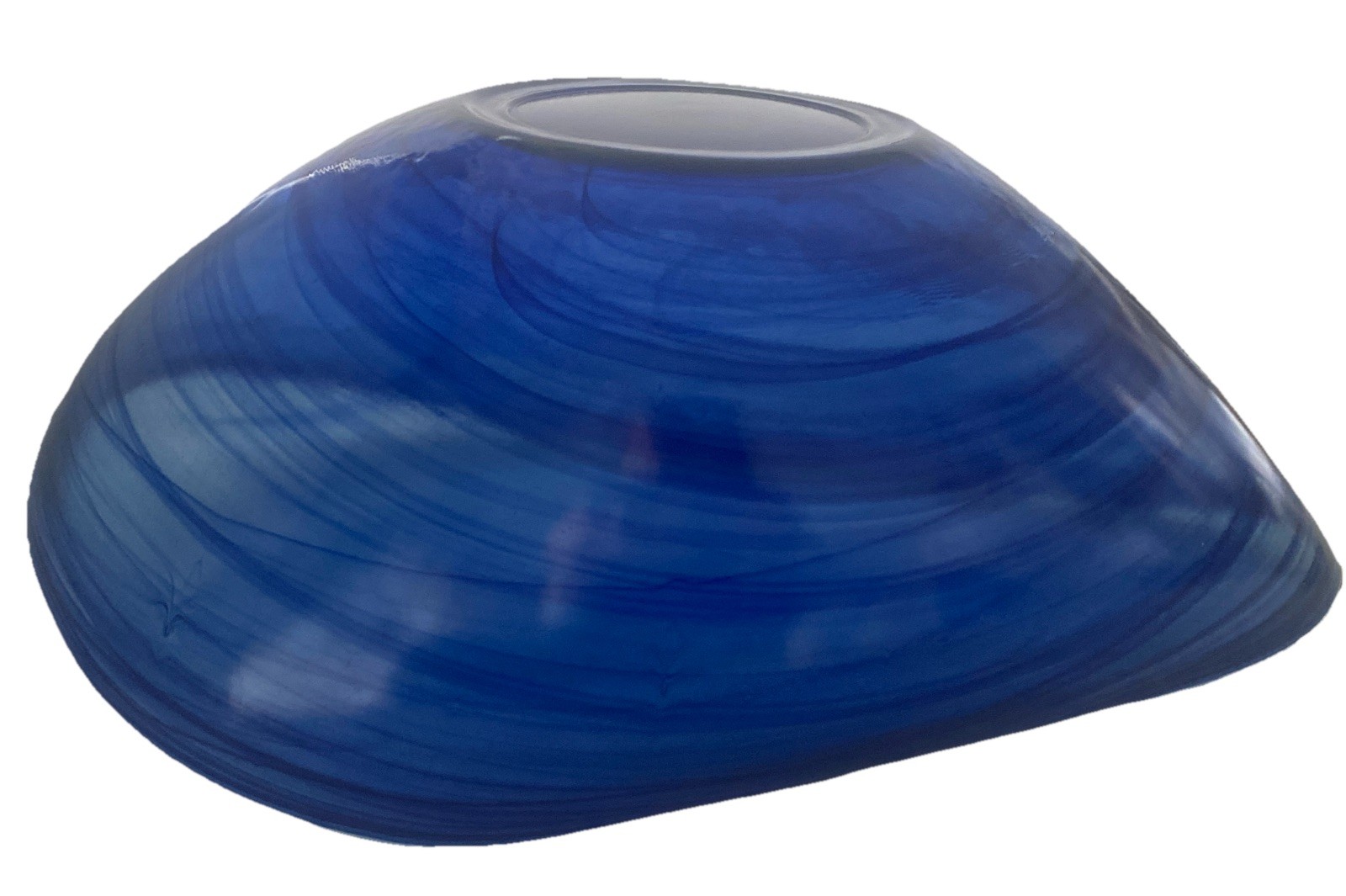 Murano Style Art Glass Cobalt Blue Swirl Asymmetrical Bowl 13 5/8″ Long