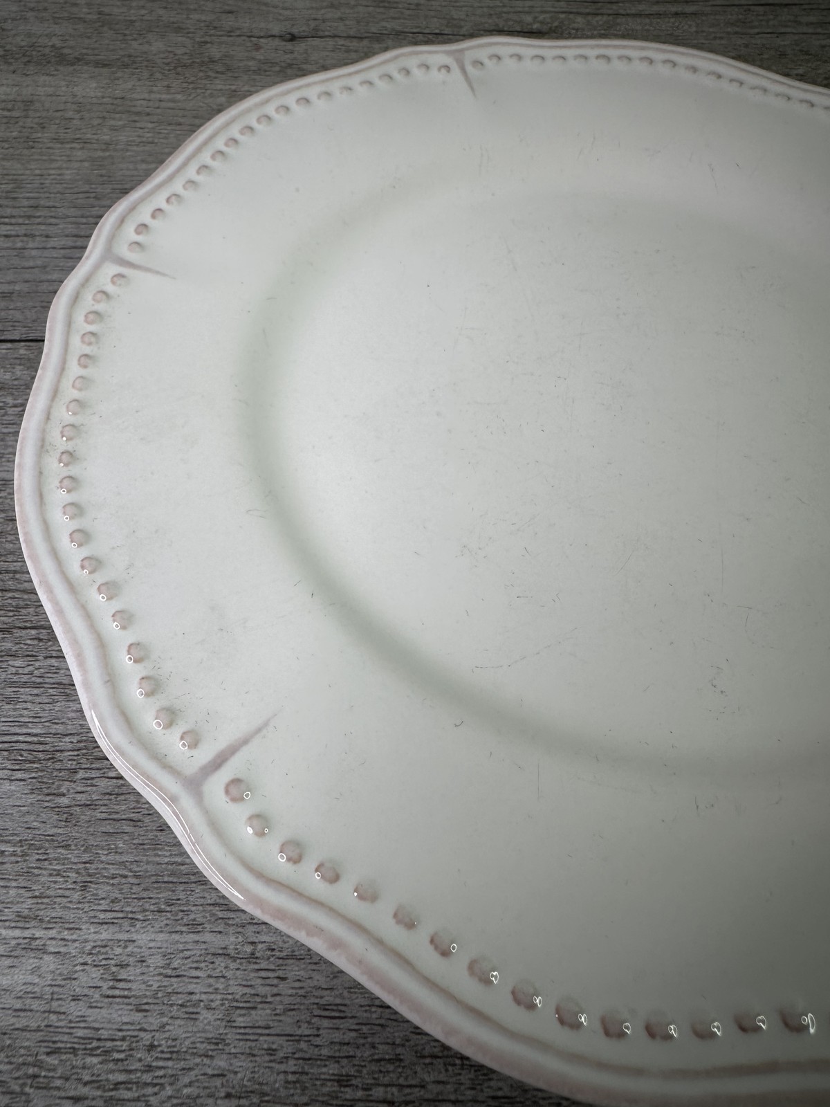 Rustic Cream Scalloped Dinner Plate Embossed Floral Rim Stoneware Farmhouse