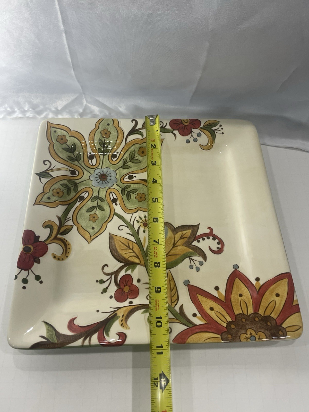 Pier 1 One Imports Carynthum Hand Painted Earthenware 10.75″ Square Dinner Plate