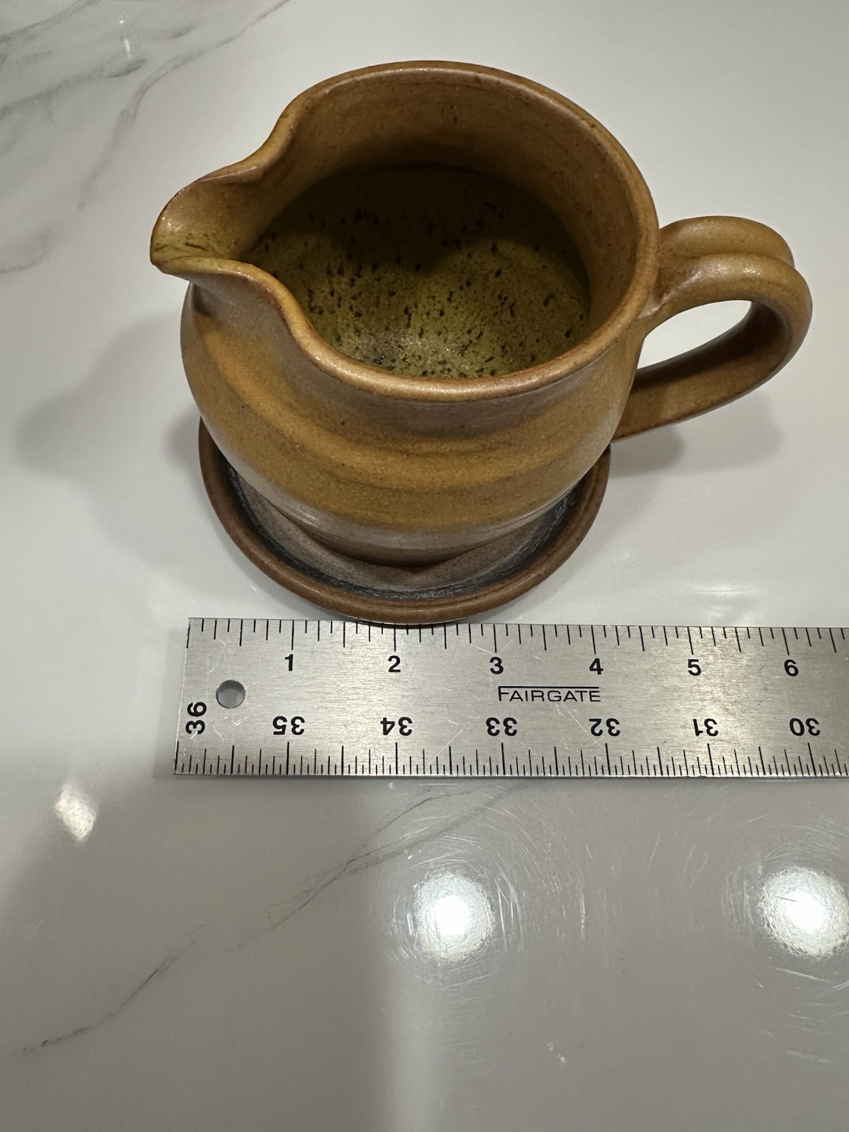 Vintage 60’s Pottery Handmade Small Brown Pitcher/Creamer with Saucer Signed MCM