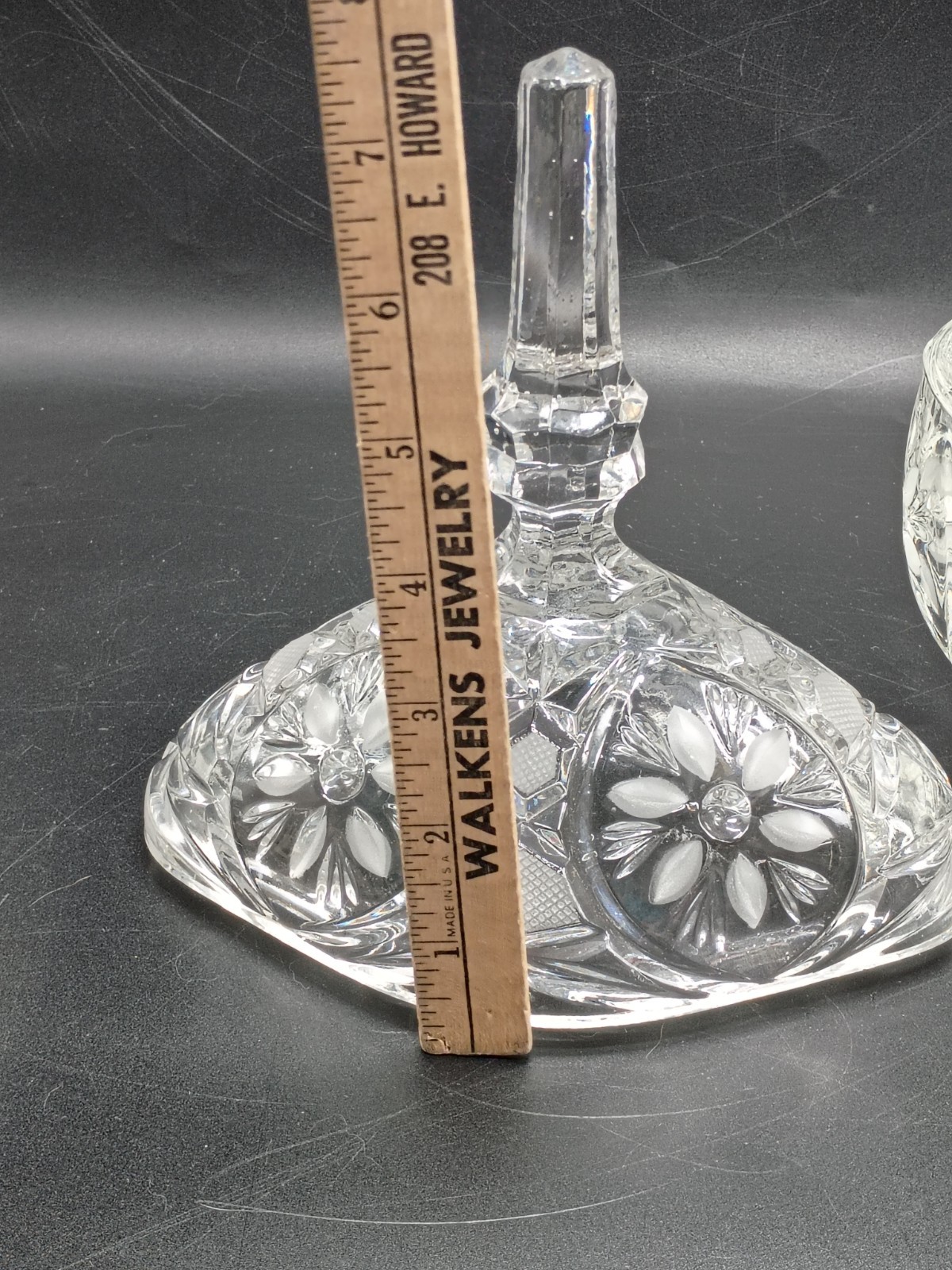 Vintage Large Heavy Etched Crystal Covered Oval Candy Dish Floral