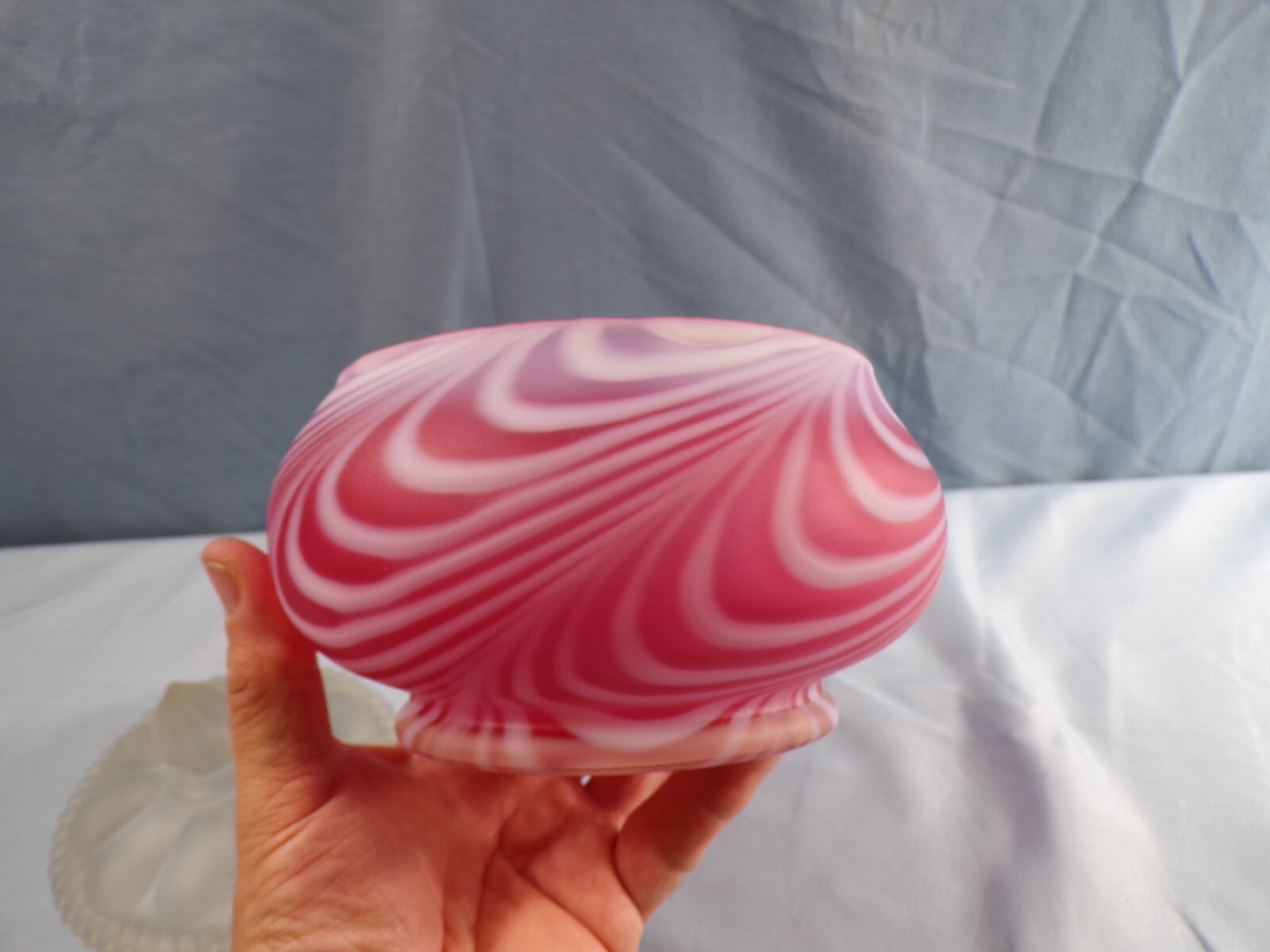Fenton Cranberry Satin Glass Swirled Feather Candy Jar (Not Smaller Puff Box)
