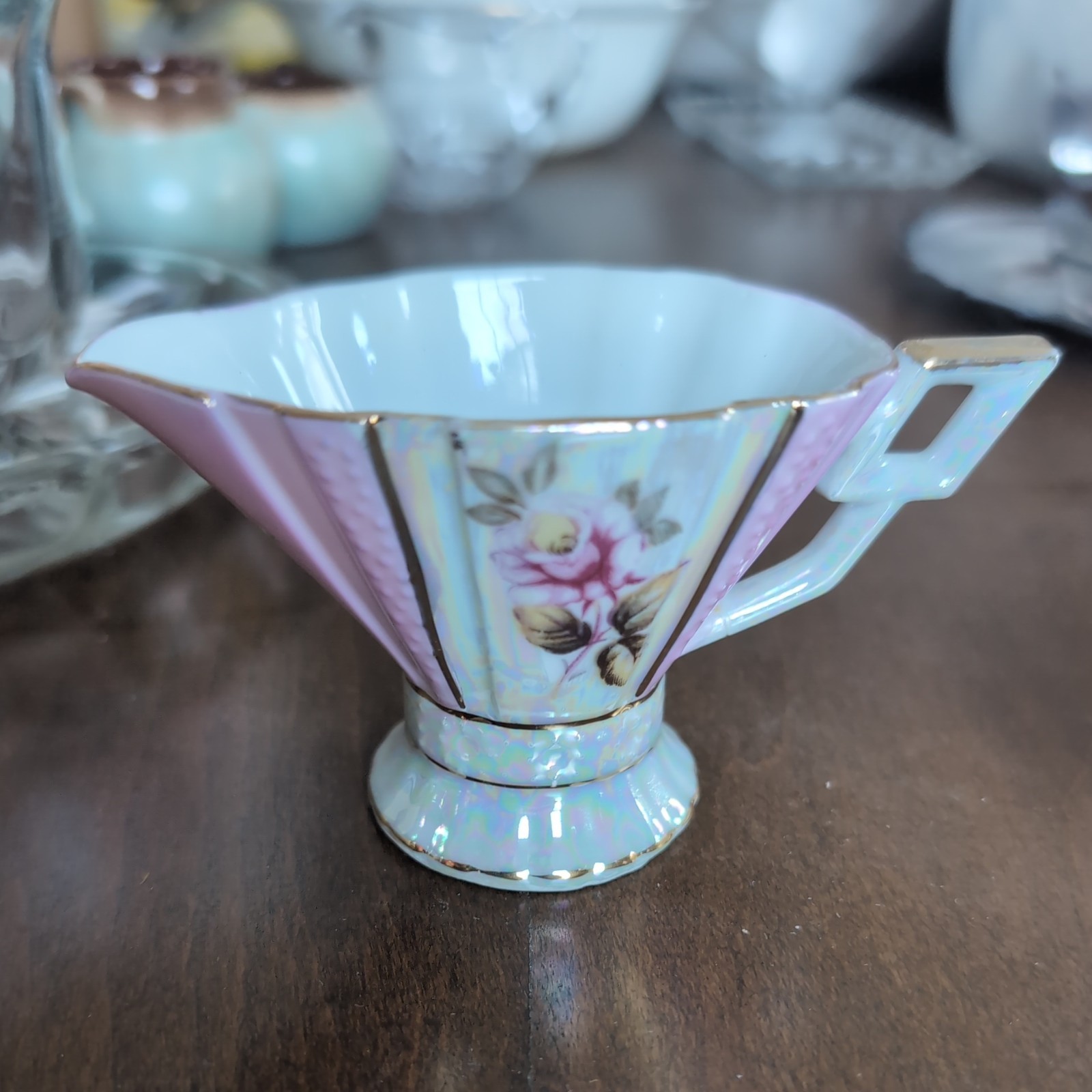 Rare Vintage Lipper Pink Mother Of Pearl Porcelain Creamer & Sugar Bowl Set