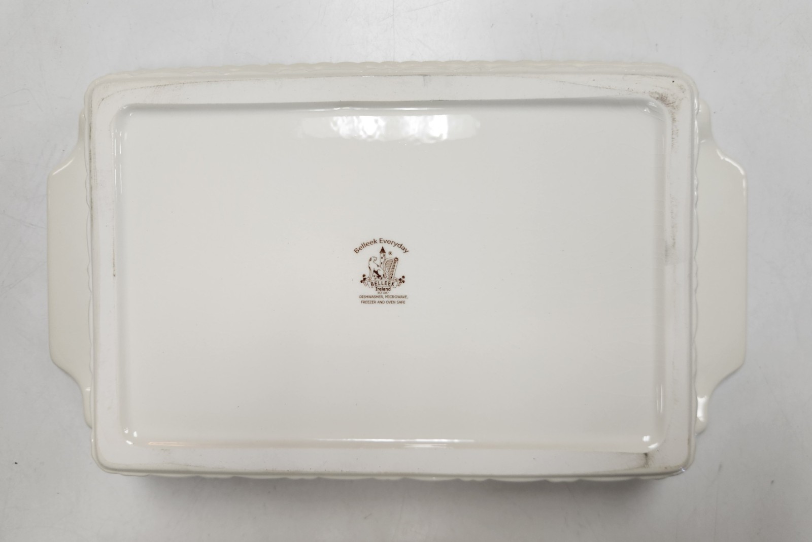 BELLEEK Everyday 2 Quart Covered Casserole Rectangle Basketweave