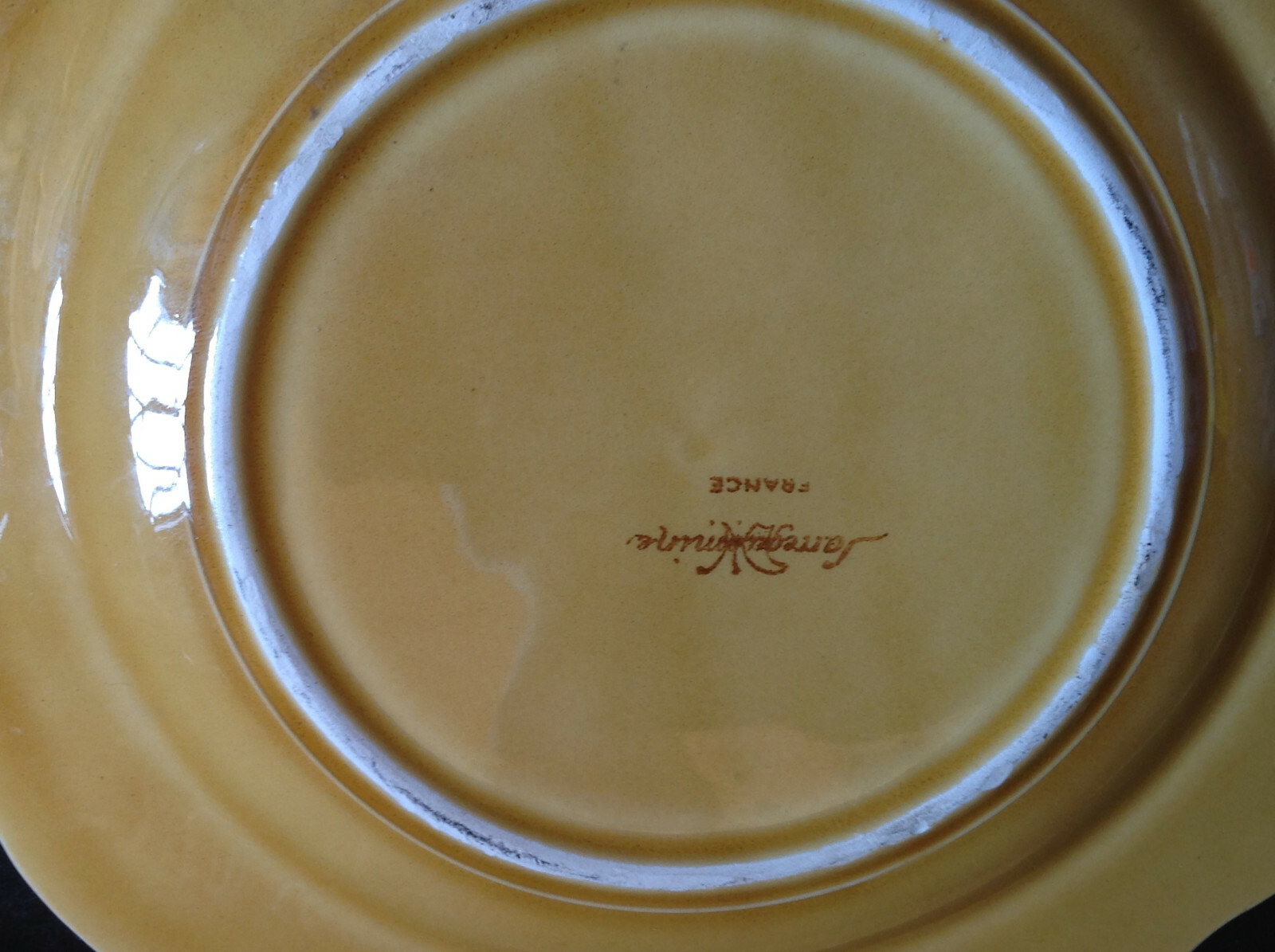 Four (4) Sarreguemines, France Majolica Fruit Salad Plates 7.5″