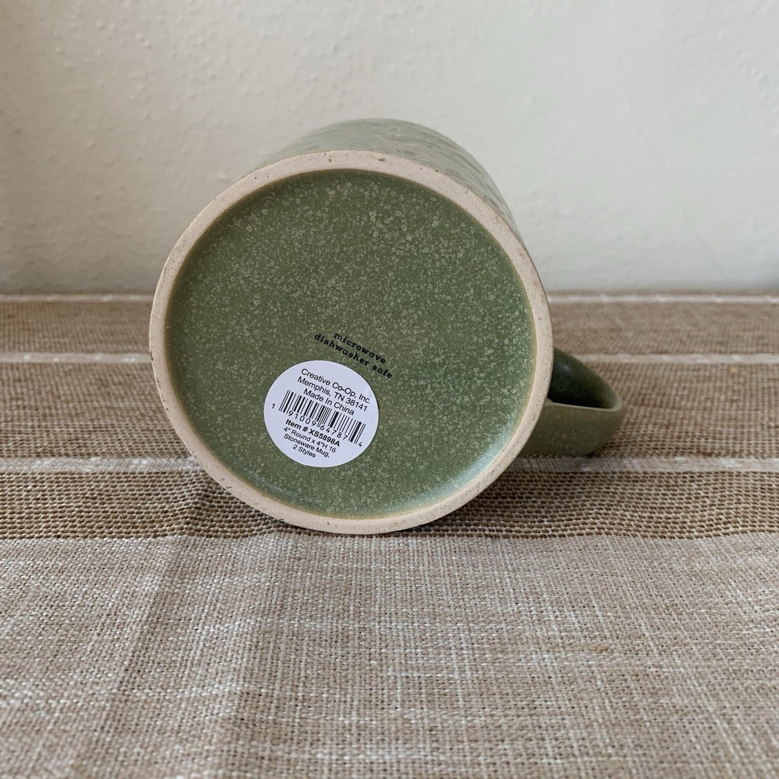 Creative Co-Op Green Embossed Stoneware Mug New with Tag 4” Diameter