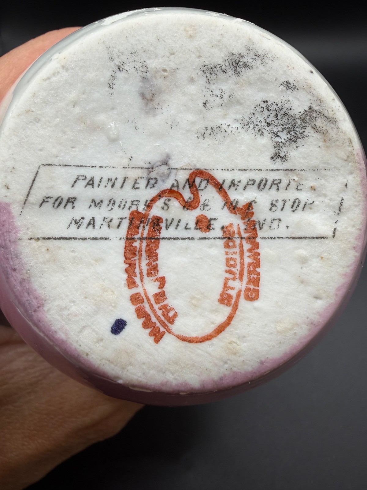 Rare Old Martinsville IN Creamer, Natl Sanitarium, Moore’s 5&10c, Germany