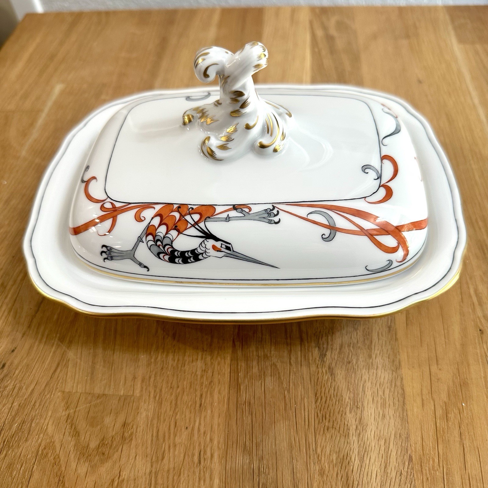 Meissen “Firebird” Porcelain Butter Dish, Numbered Early 20th Century, Germany