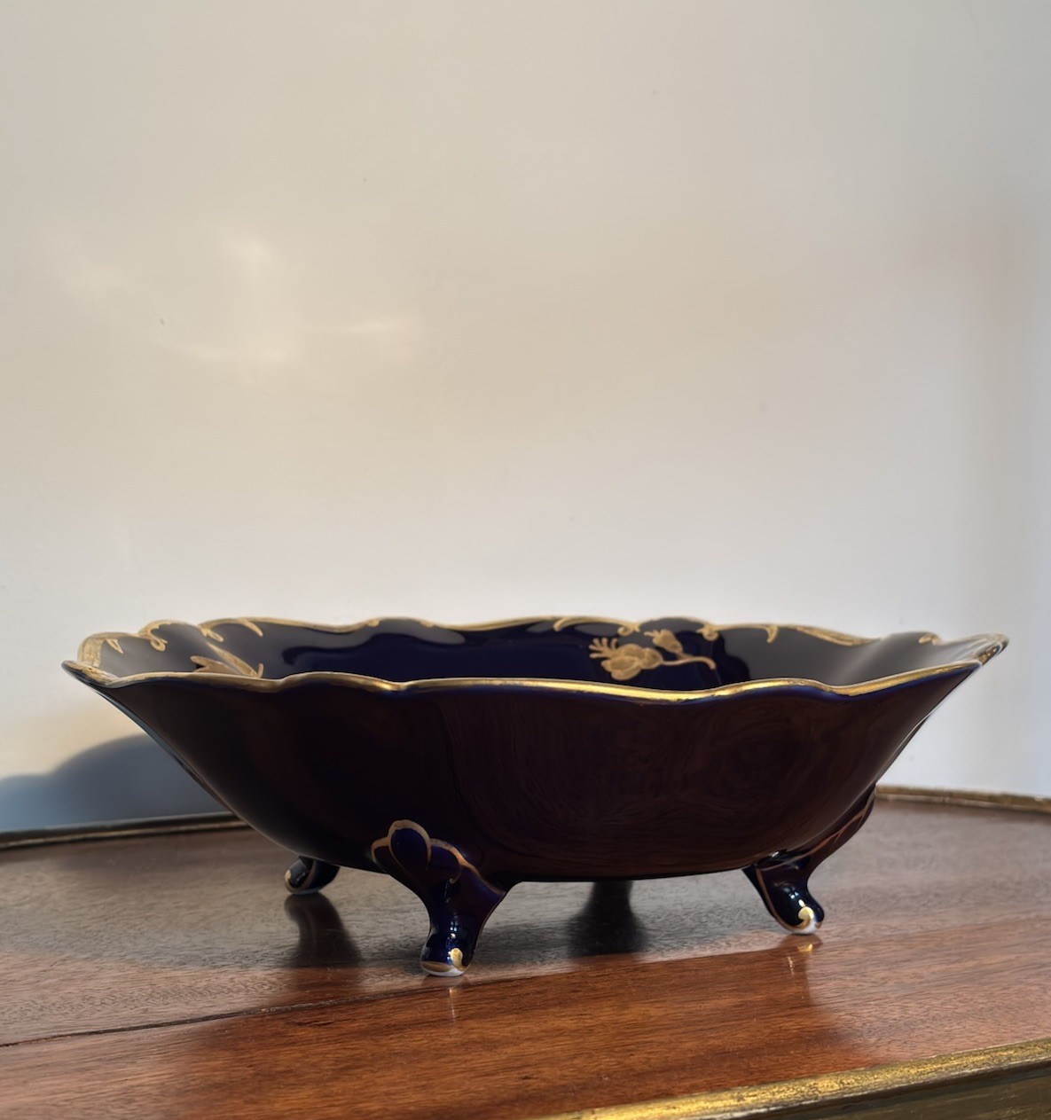 Jlmenau Graf von Henneberg Echt Kobalt Footed Bowl Cobalt Gold Germany 10.25”
