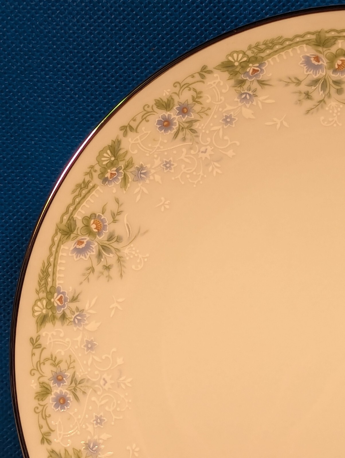 2 Bread Plates Noritake Fine Bone China Blue Green Floral Silver Trim Dee #2212
