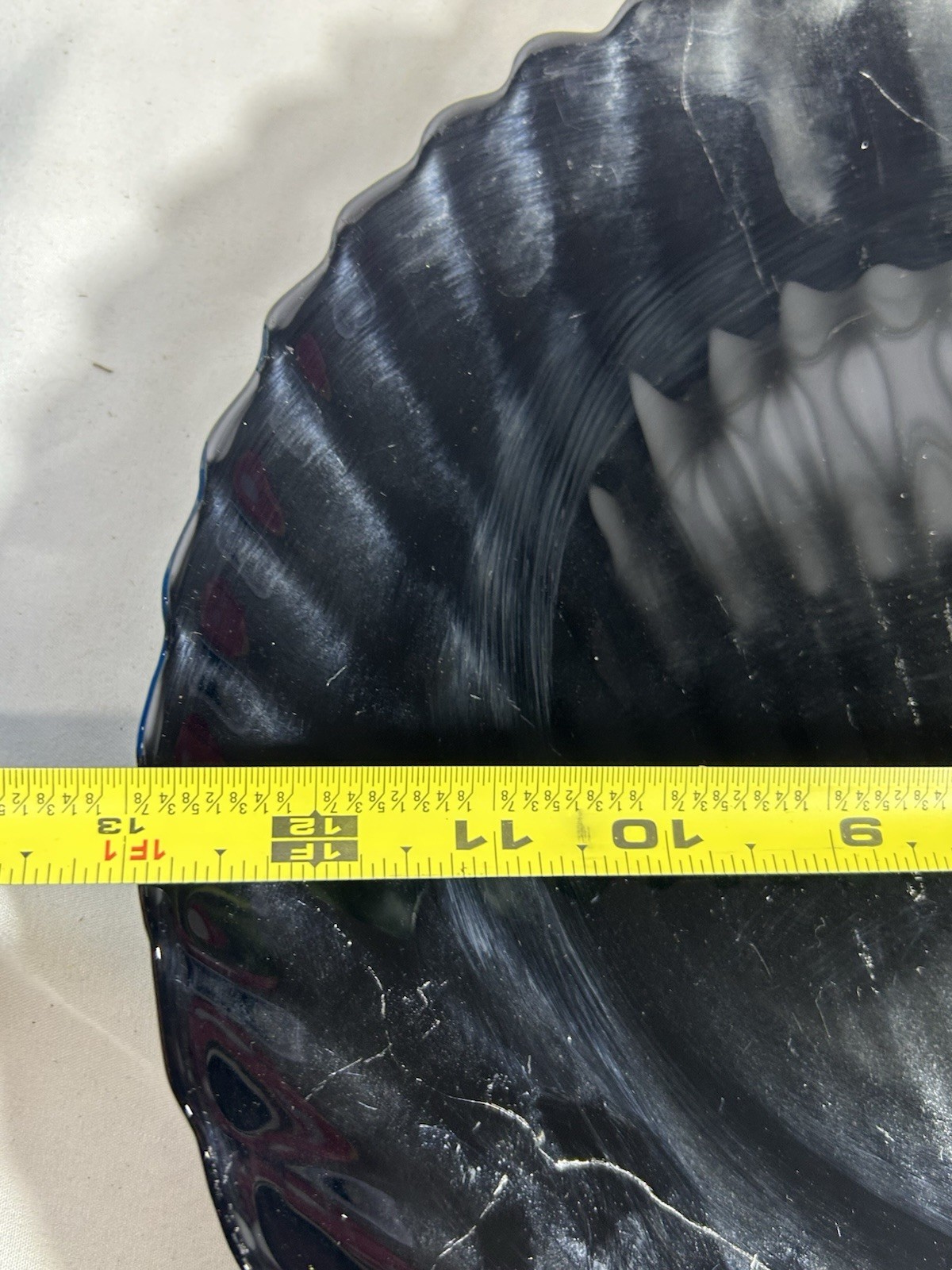 Vintage Shell Platter Plate Textured Black Glass 13” Seafood Sea Ocean Decor