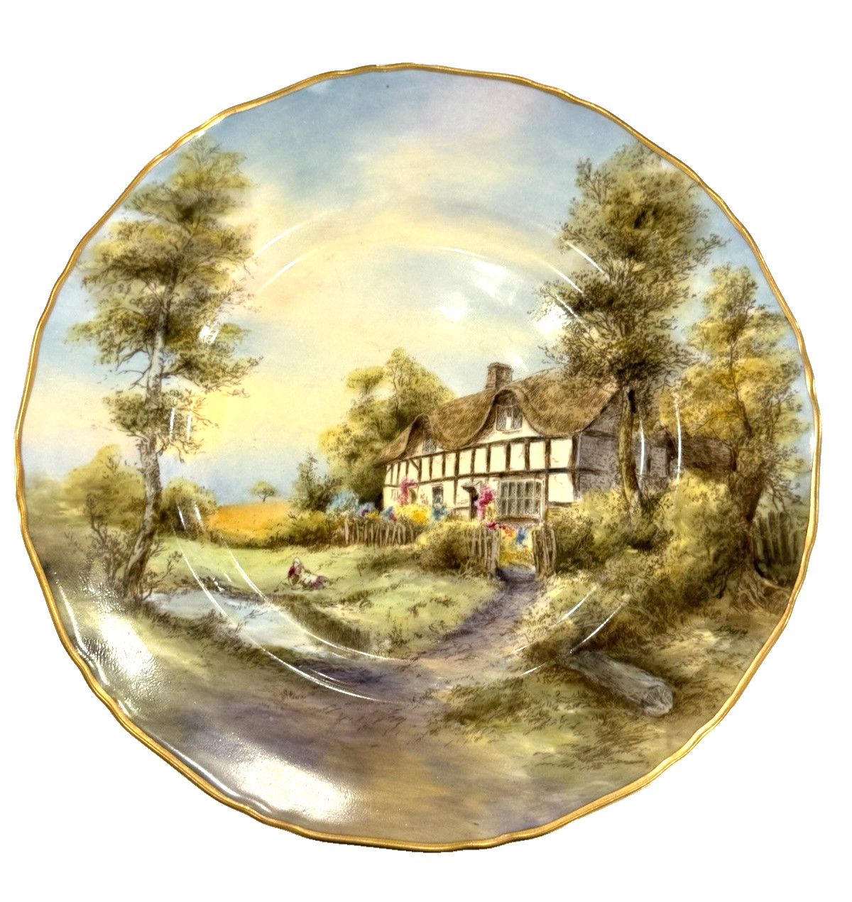 Pristine 1953 Royal Worcester 10.5″ Cabinet Plate Elmley Signed J Smith Mint
