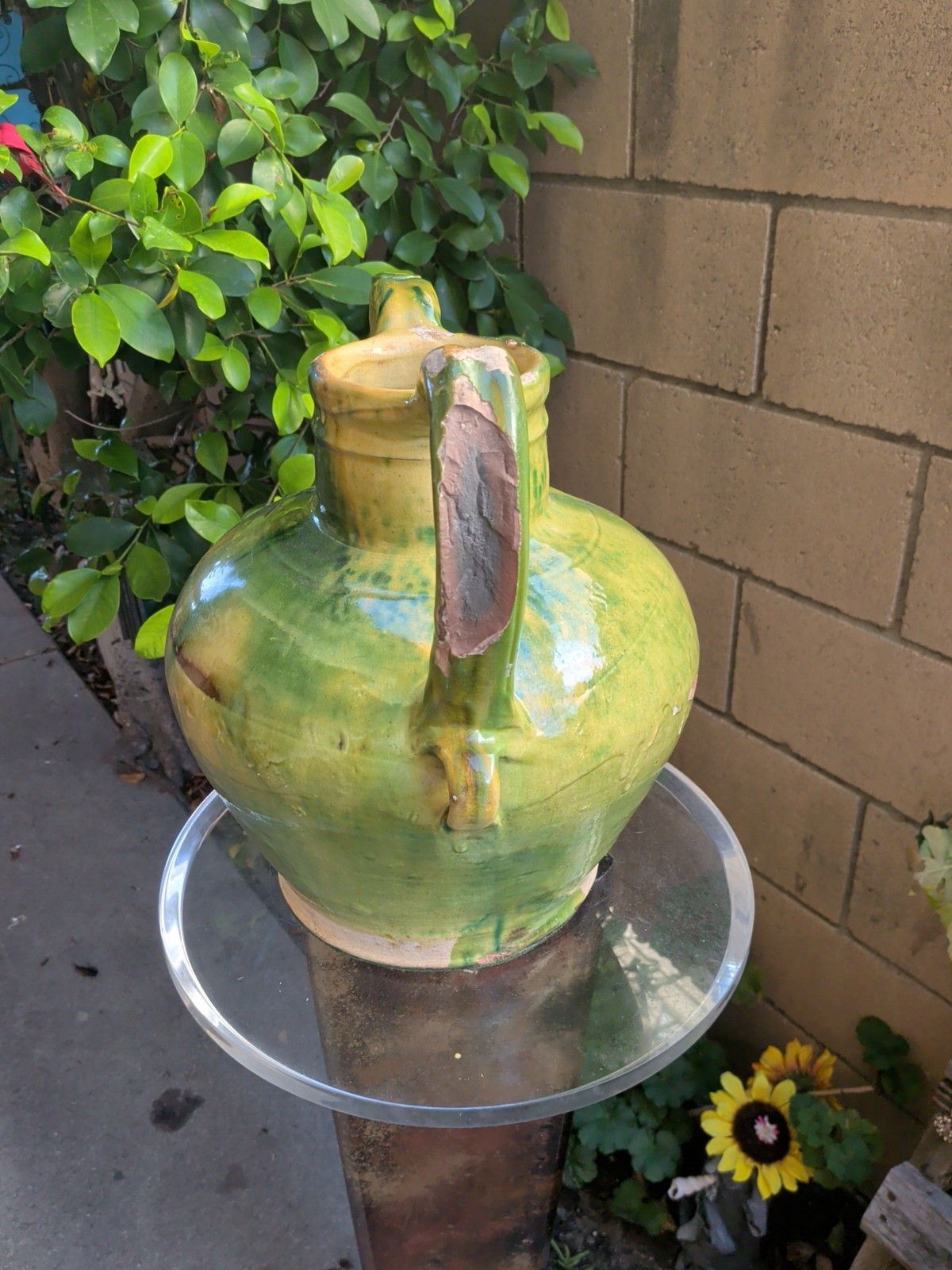 FRENCH ANTIQUE WATER JUG POTTERY VINTAGE CRUCHE EARTHENWARE CERAMIC VESSEL