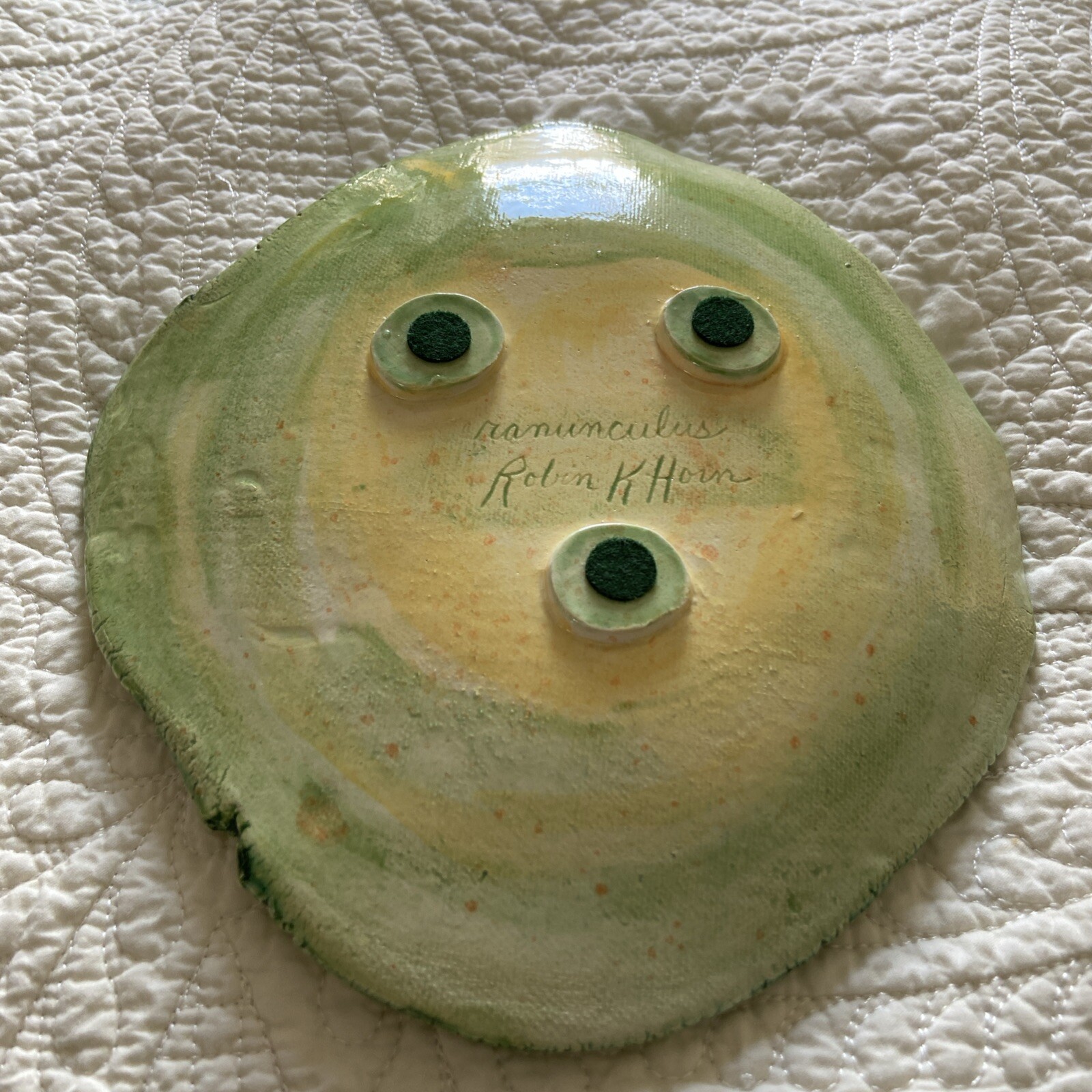 Vtg Studio Art Pottery Irregular Shape Trinket Dish Floral And Bee Textured