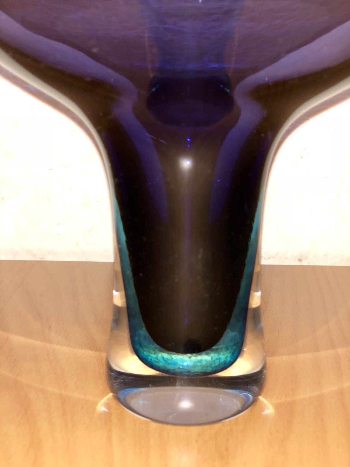 Laurie Thal studio art glass vase sculpture signed blue purple.