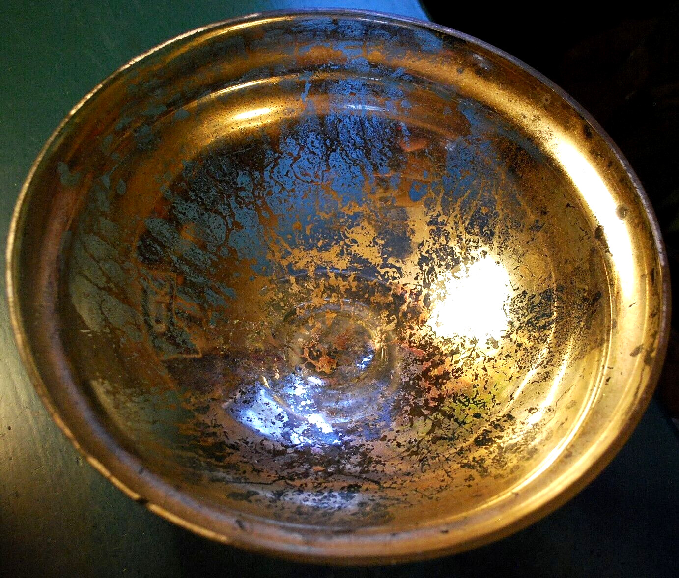 Antique Victorian SILVERED MERCURY GLASS BOWL Pedestal Base HAND BLOWN 9.25″