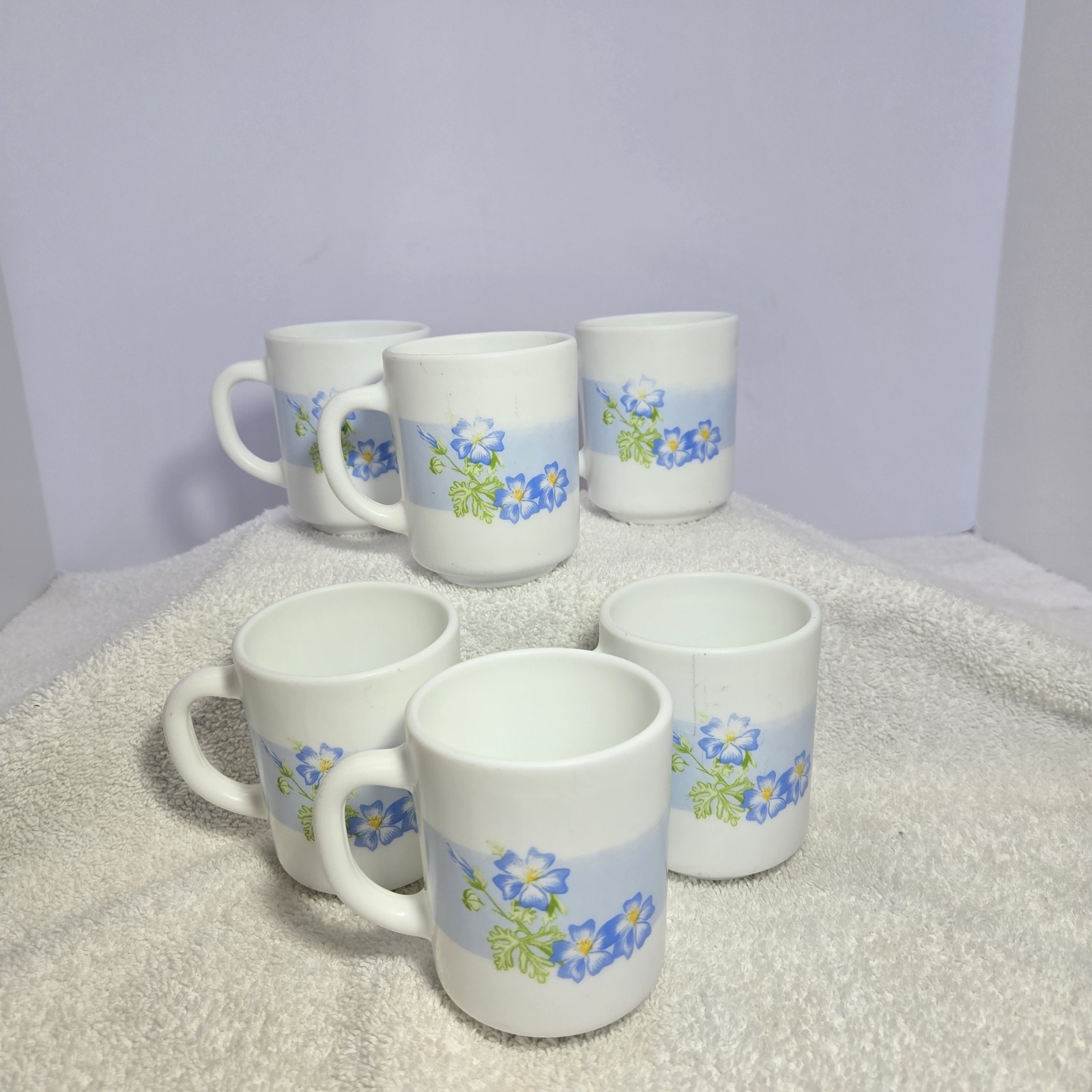 Vtg RAk Tea Cups Set Of 6 Small Ceramic Blue River 250ml Blue Floral Print UAE