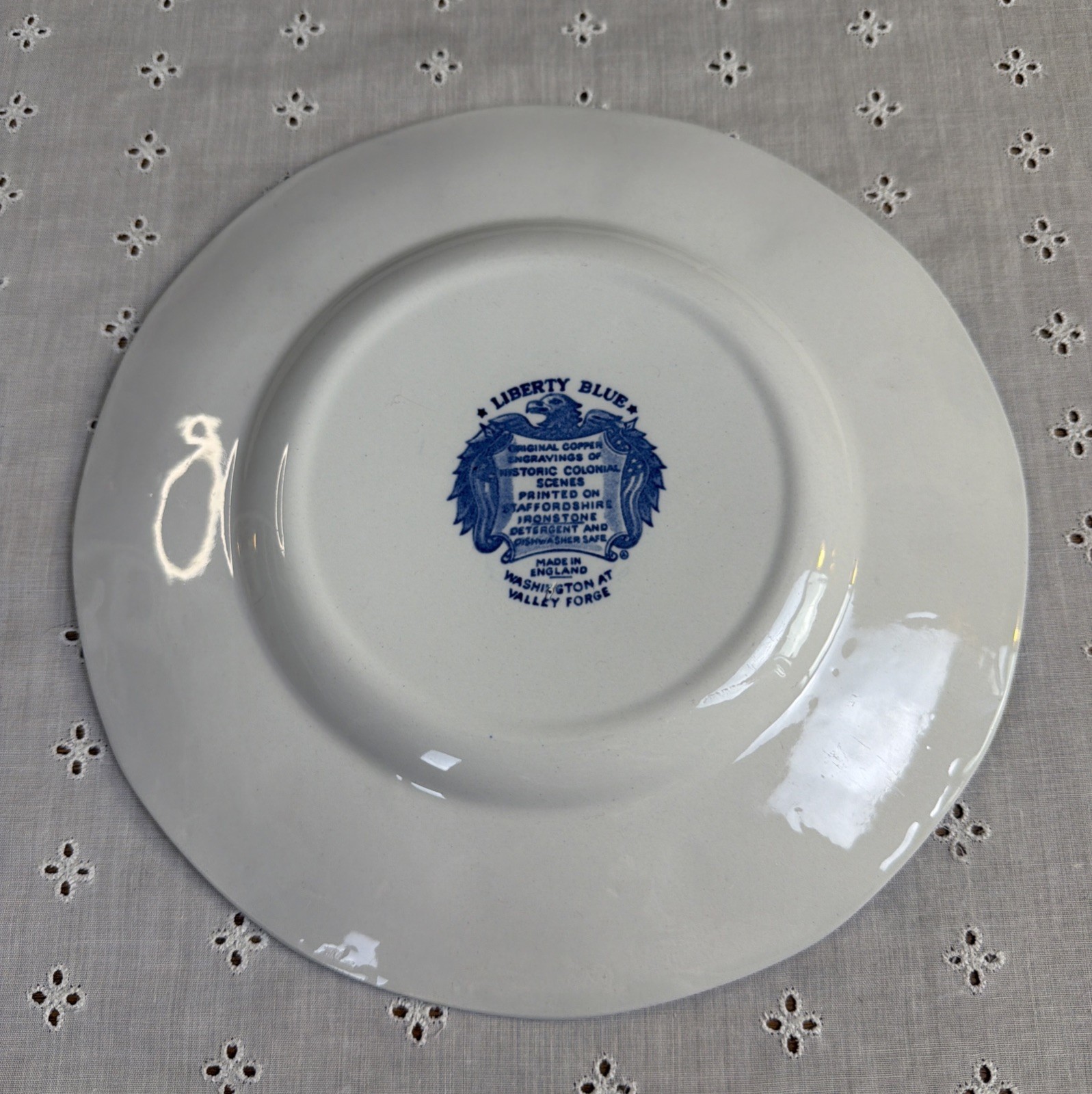 Staffordshire Liberty Blue Luncheon Plate George Washington@Valley Forge 8 3/4”