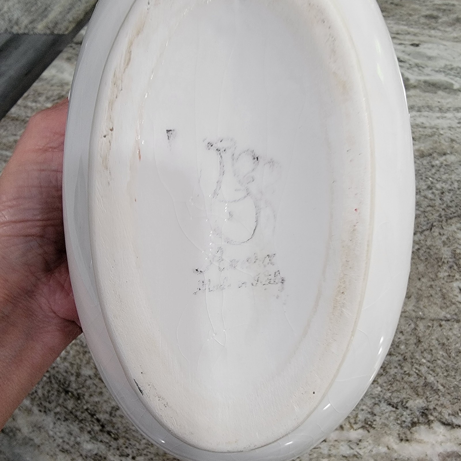Vintage White Ceramic Grape Vine Gravy Boat Sauce Server Italy? Repair