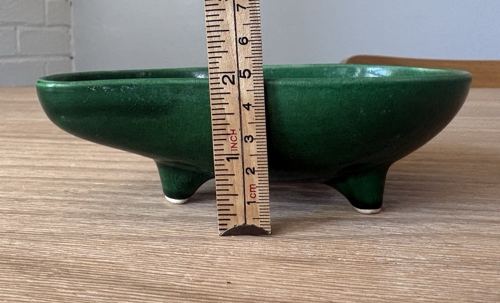 Green Glossy Glazed Ceramic Asymmetrical Footed Bowl Solid Pattern 6″x4″x2″