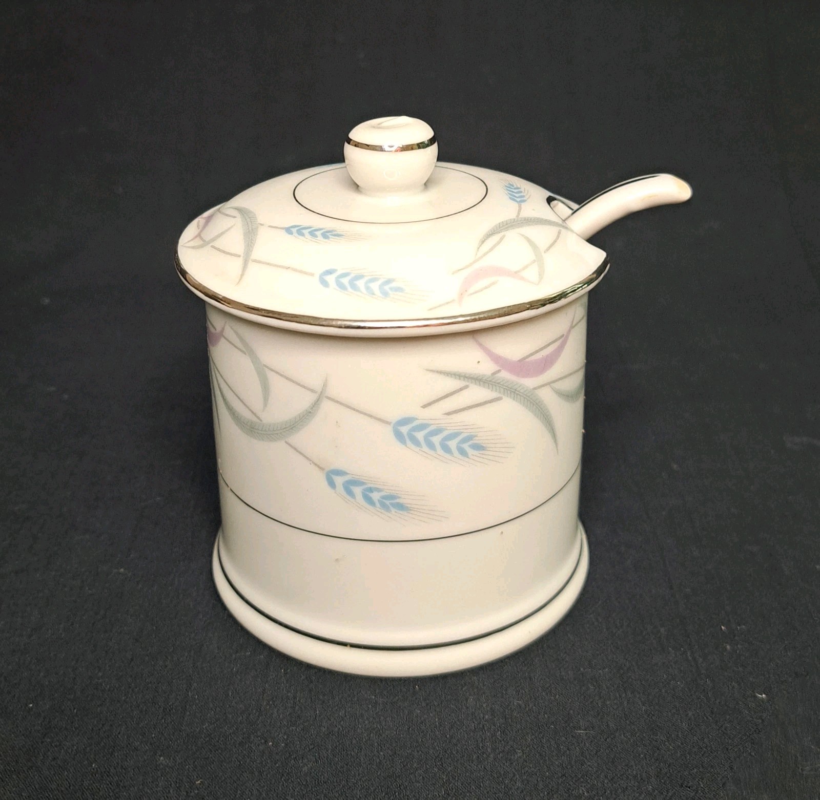 Valmont China Royal Wheat Condiment Jam Jar with Lid & Spoon Vintage