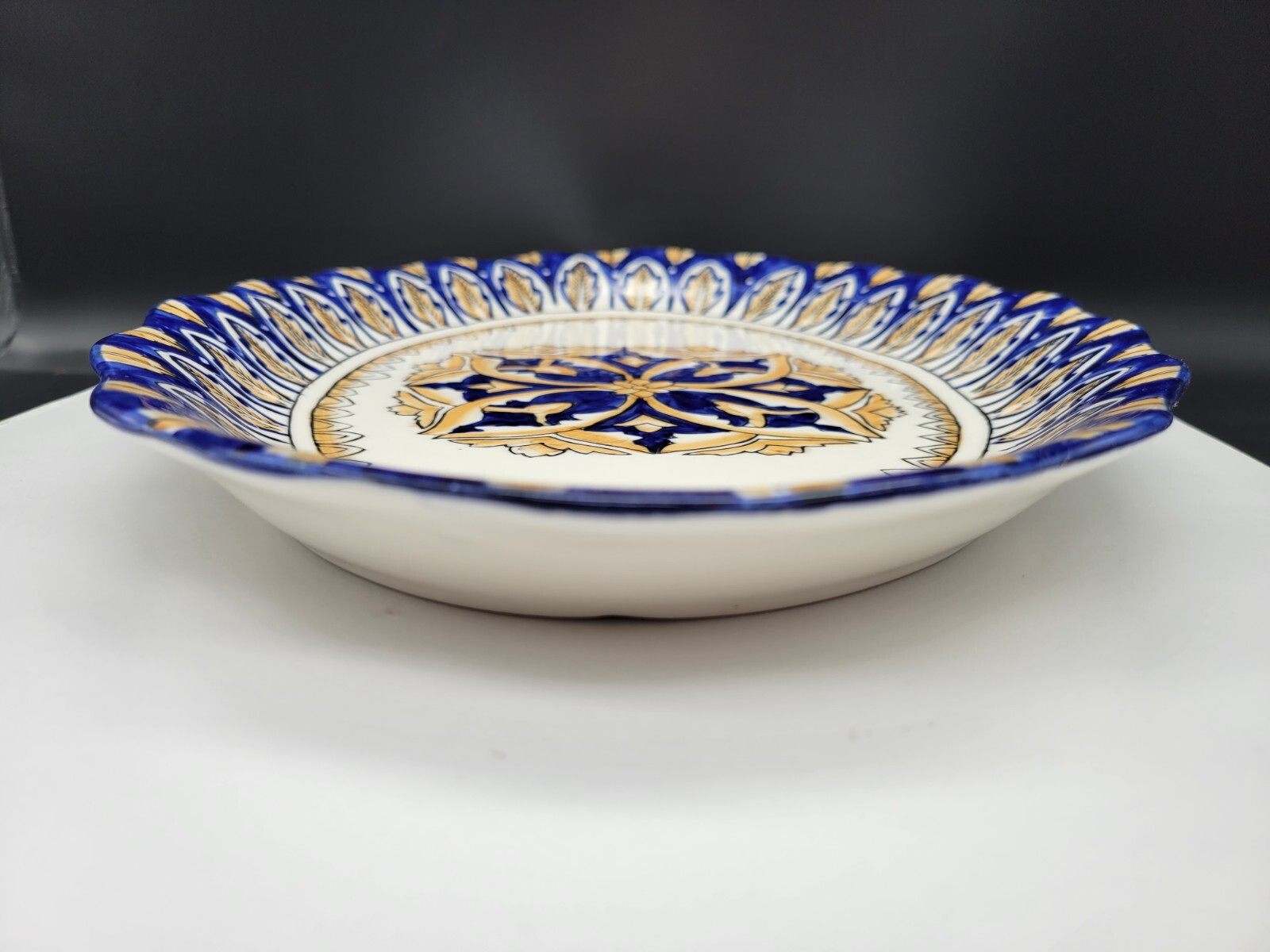 I. Godinger Italian Platter Scalloped Oval Cobalt Blue and Yellow 11.5″