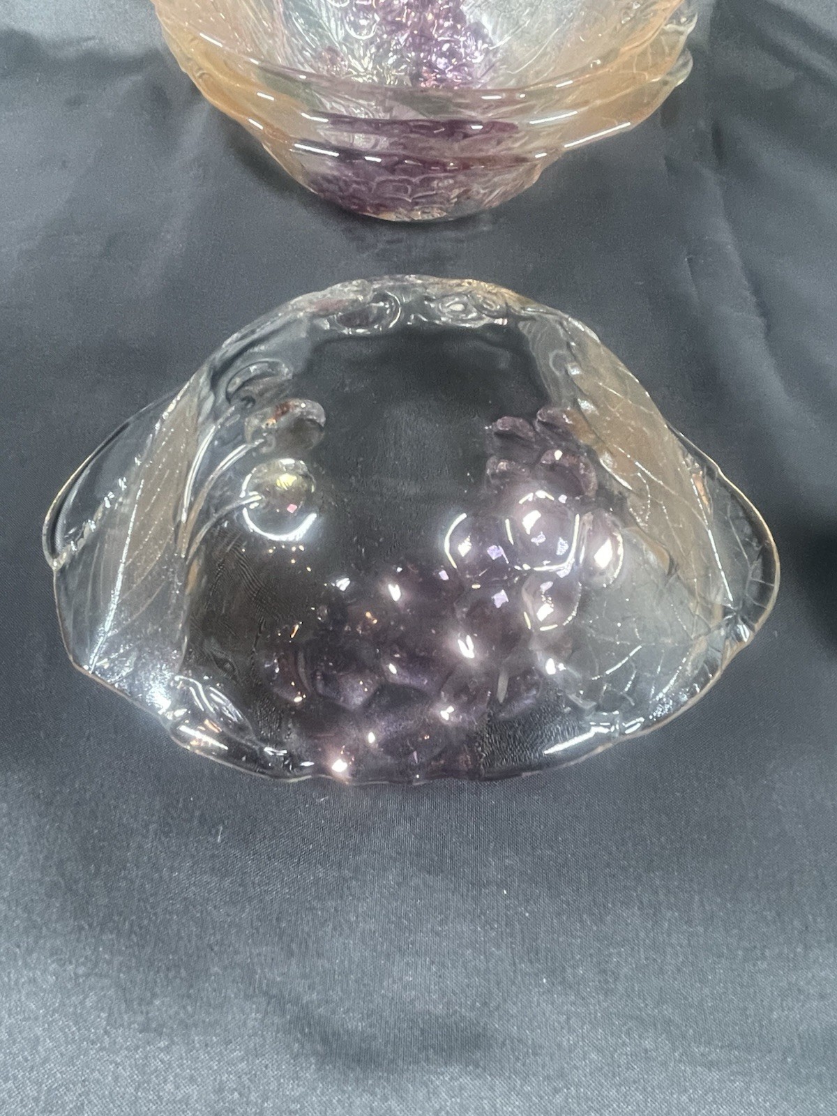 Vintage Fruit / Ice Cream Bowls Sculptured Design Of Grape, Berry And Leaves .