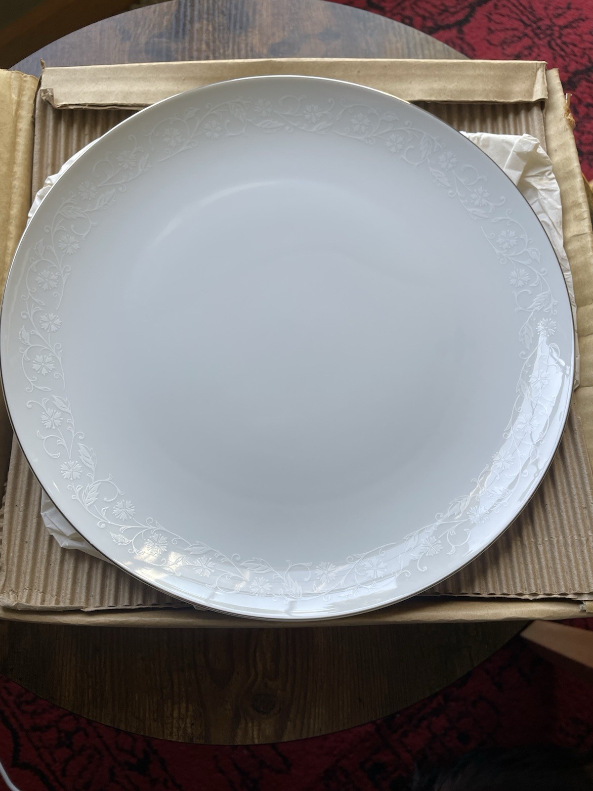 Seyei Bridal Lace (6) 10-3/8” Dinner Plates White Silver Fine China Japan NOS