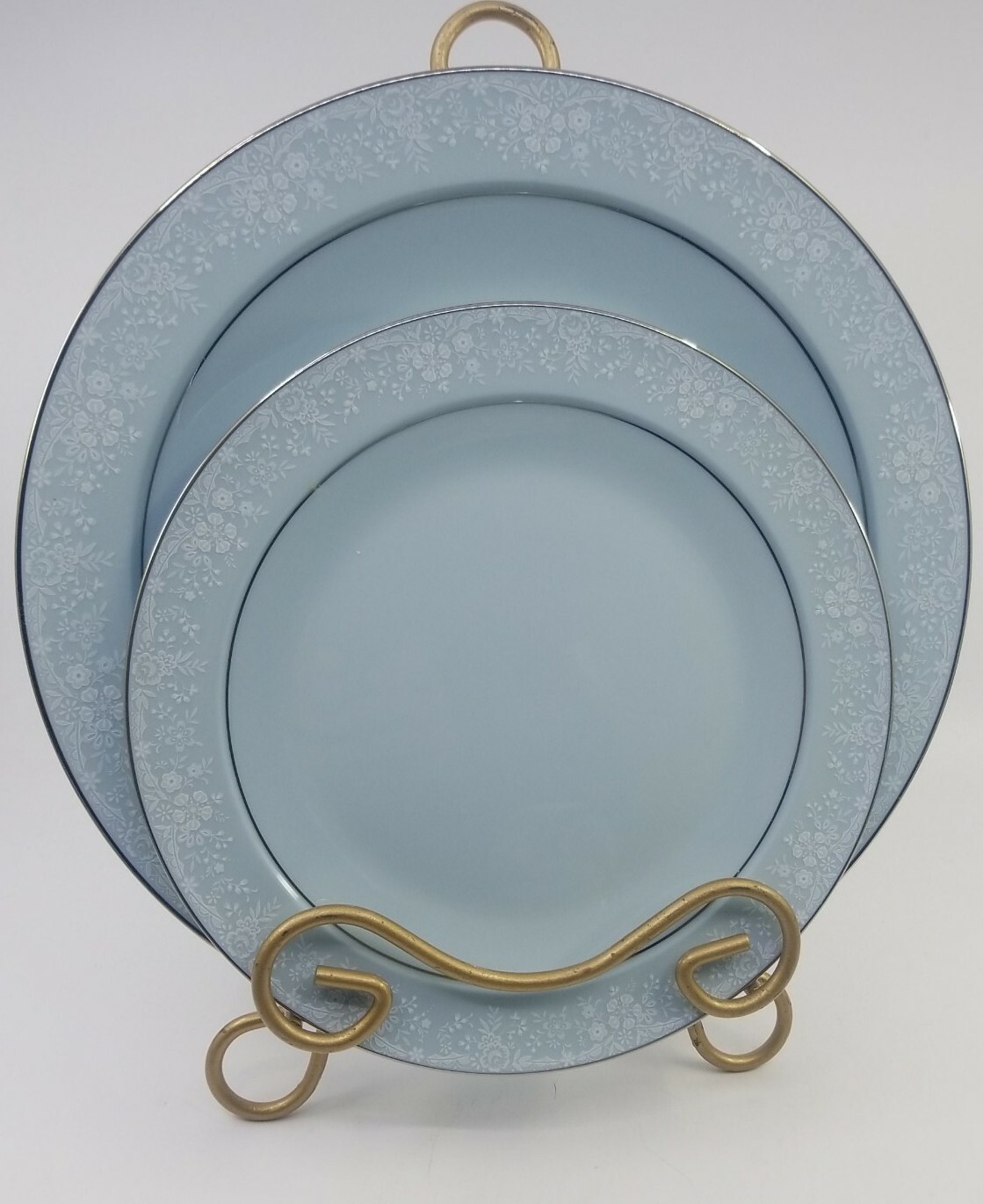Noritake Fidelity Dinnerware 6pcs. Setting Blue White Flowers Platinum Trim EUC