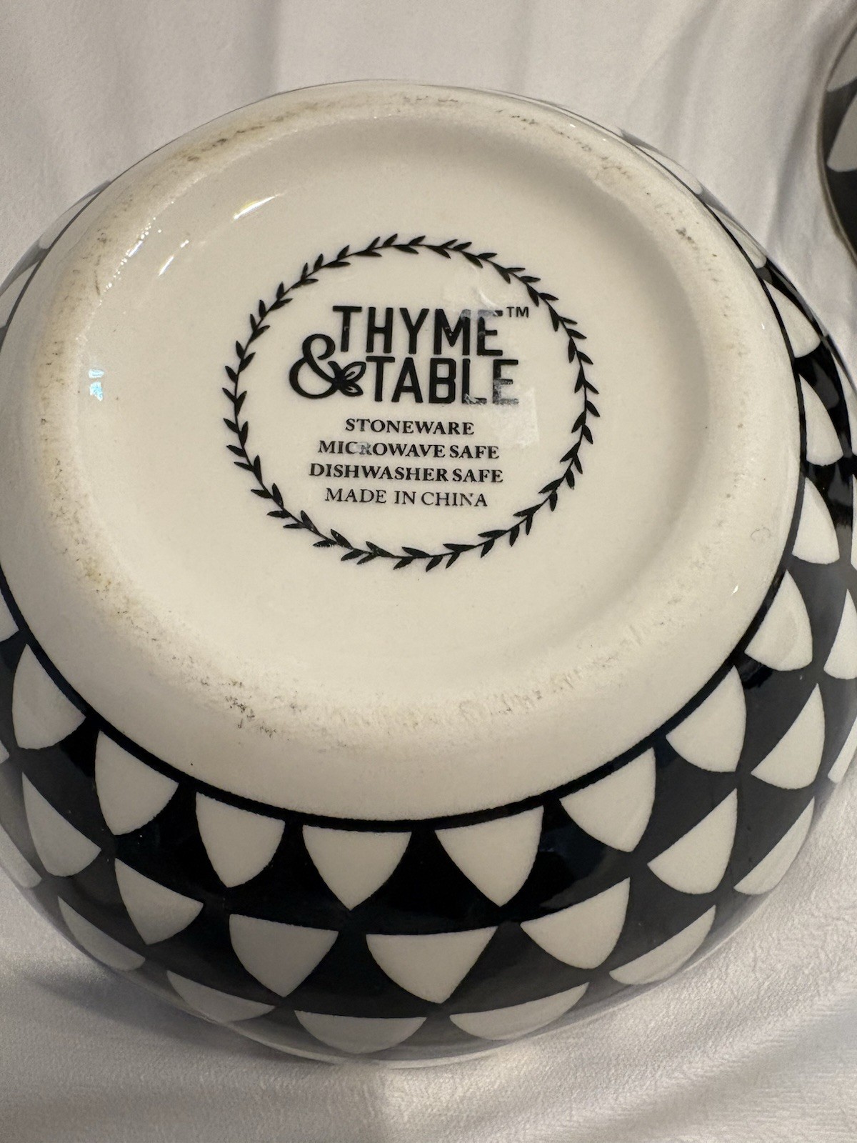 Set Of 3 Thyme & Table Stoneware Serving Bowls Black/White Asymmetrical
