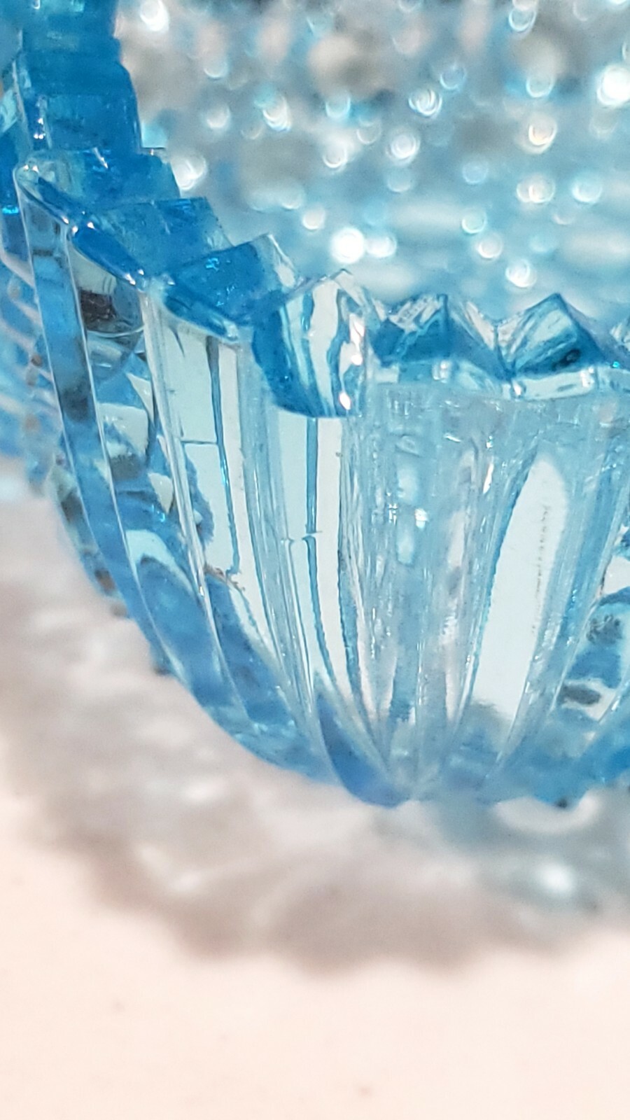 Antique EAPG Pinched Sides Banded Button Blue Fan Corners Glass Bowl