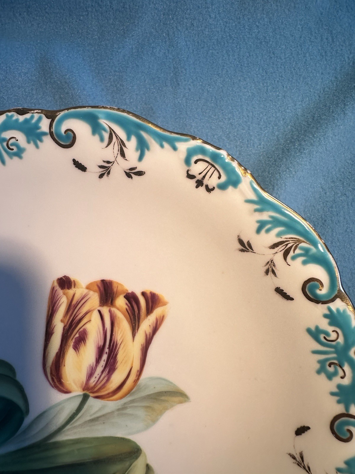 1800’s Antique Minton Quality Staffordshire Footed Bowl HP Tulip Turquoise Gold