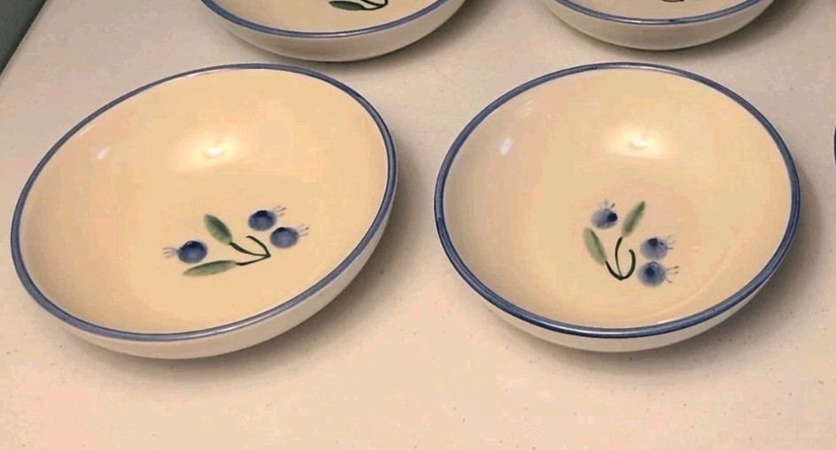 VTG Set Of 2 Hartstone Pottery Soup/Cereal Bowls Wild Blueberry Pattern 6″ Diam