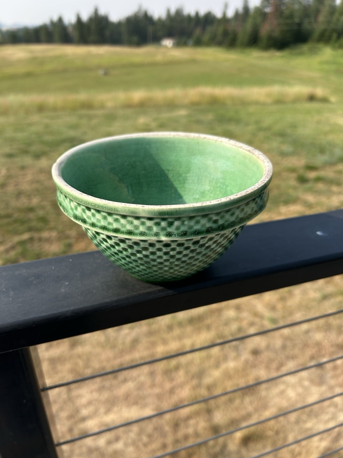 Rare Antique Mccoy Yellow Ware Pottery Green Checkerboard Mixing Bowl 6”