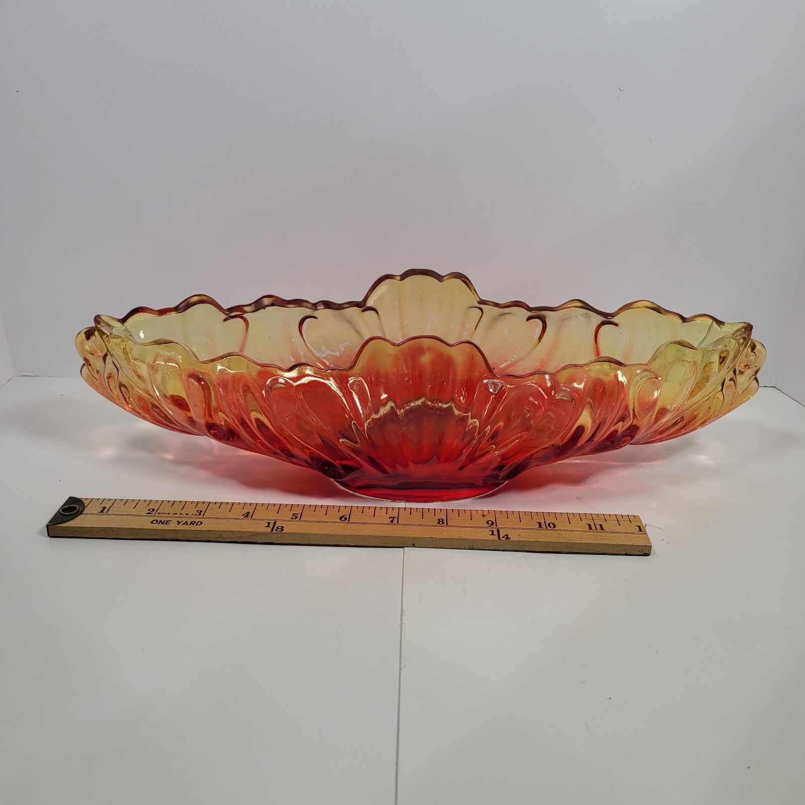 VTG Amberina Jeanette Glass Gondola Bowl 1950’s 1577S13