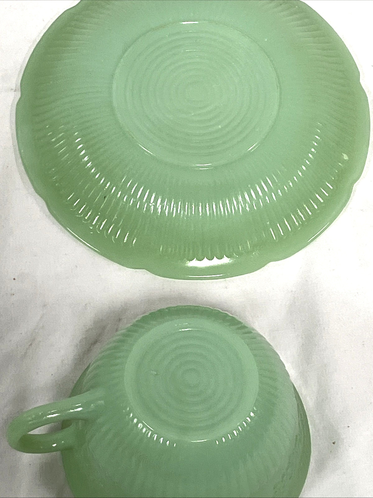 Fire-King Alice Jadeite Green Dish Lot 3 Cup & Saucer Sets + 4 Bowls