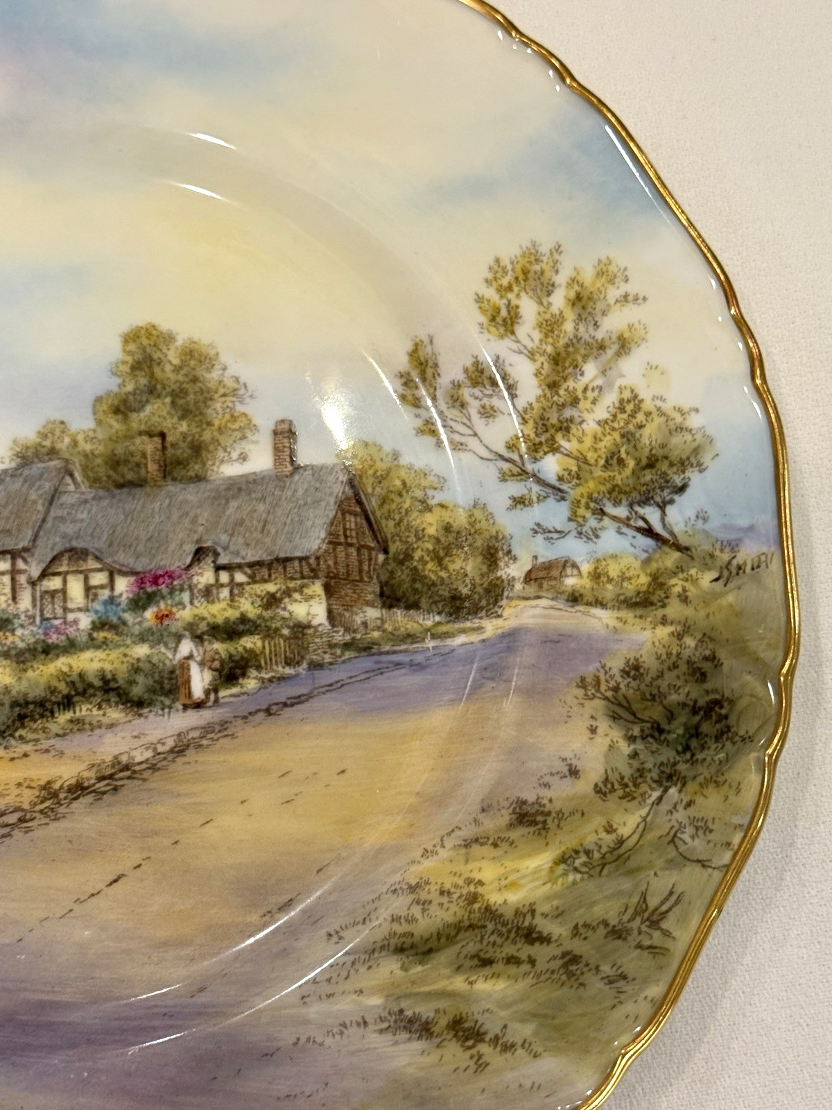 Pristine 1952 Royal Worcester Anne Hathaway Cottage Plate Signed J. Smith 10.5″