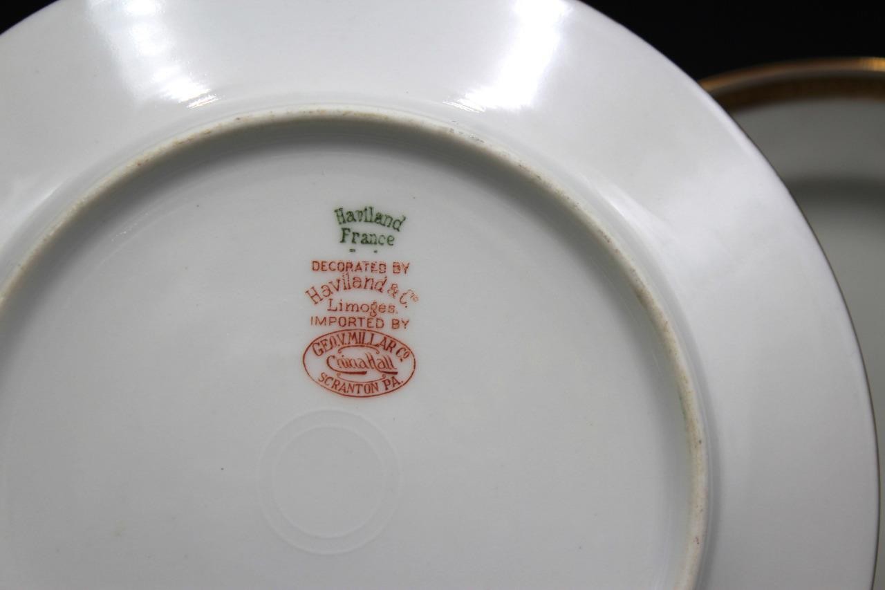 Haviland & Co Limoges Porcelain Set 10 Bread Plates White & Gold Beaded Border