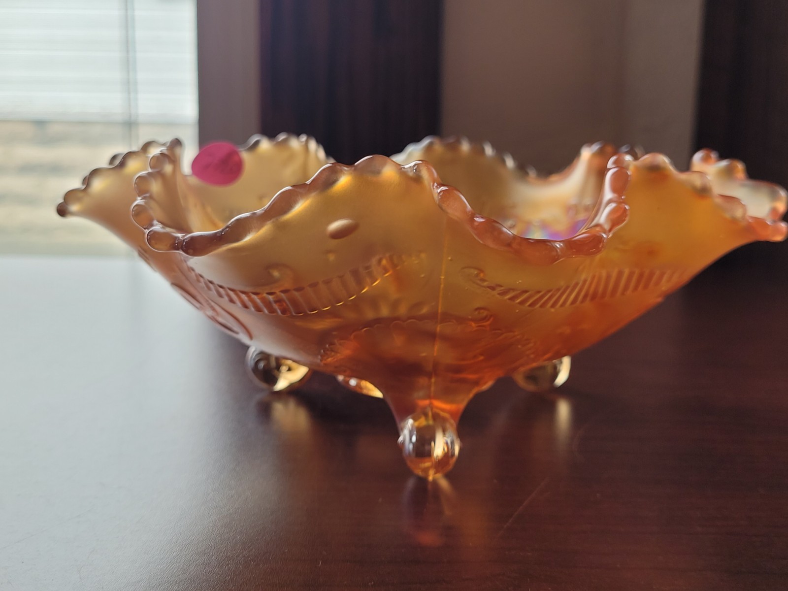Super Pretty Marigold Northwood Carnival Glass Wishbone Bowl Ruffles n Rings EX.