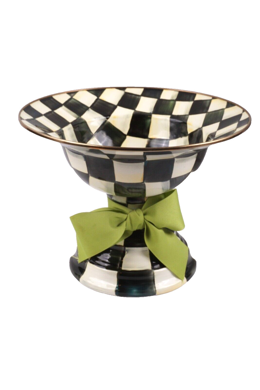 Mackenzie Childs Courtly Check Large Compote Fruit Bowl Height 9″ tall 12″ dia